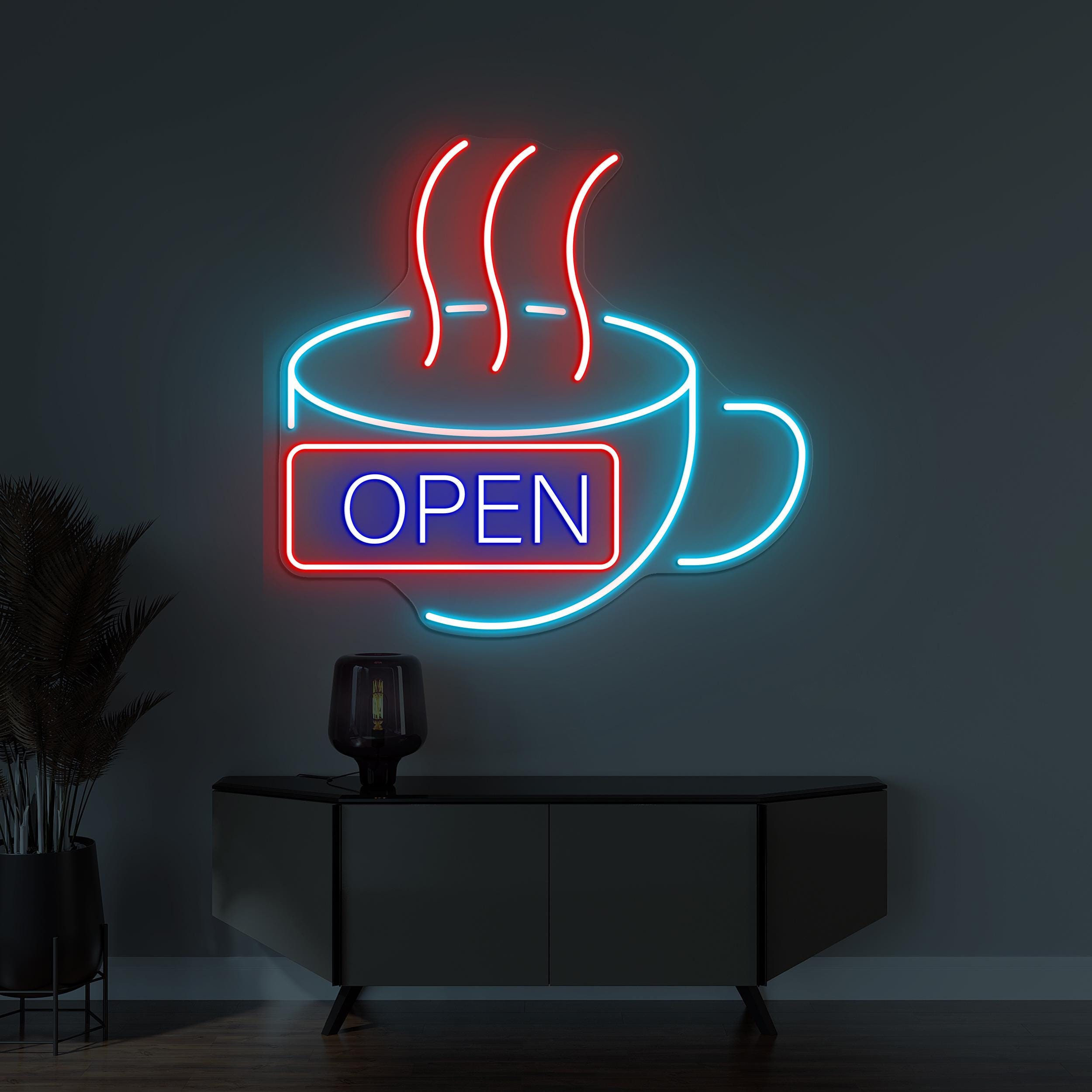 Coffee Neon Sign, Open Coffee LED Light, Flaming Coffee Wall Decor, Open Logo Neon Art, Coffee Shop Wall Decor, Cafe Bar Sign, Coffee Lover