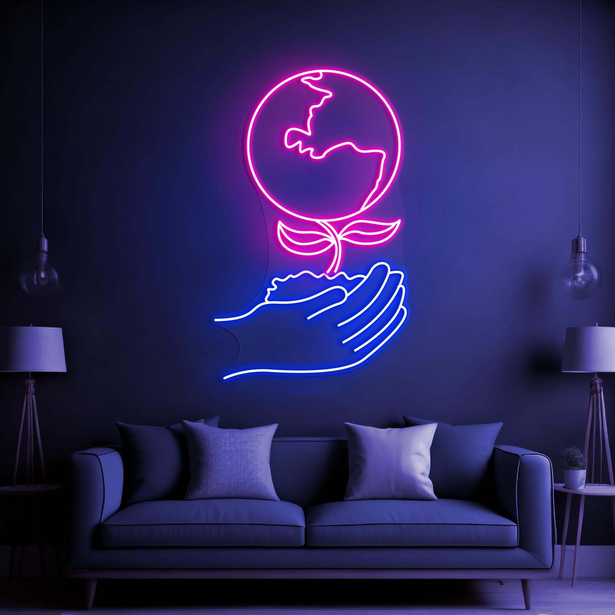 Hands Holding Earth Neon Sign, Hands Holding Earth LED Neon Art, Earth Art, Hands Growing Earth Light, Home Wall Decor, The World Led Light