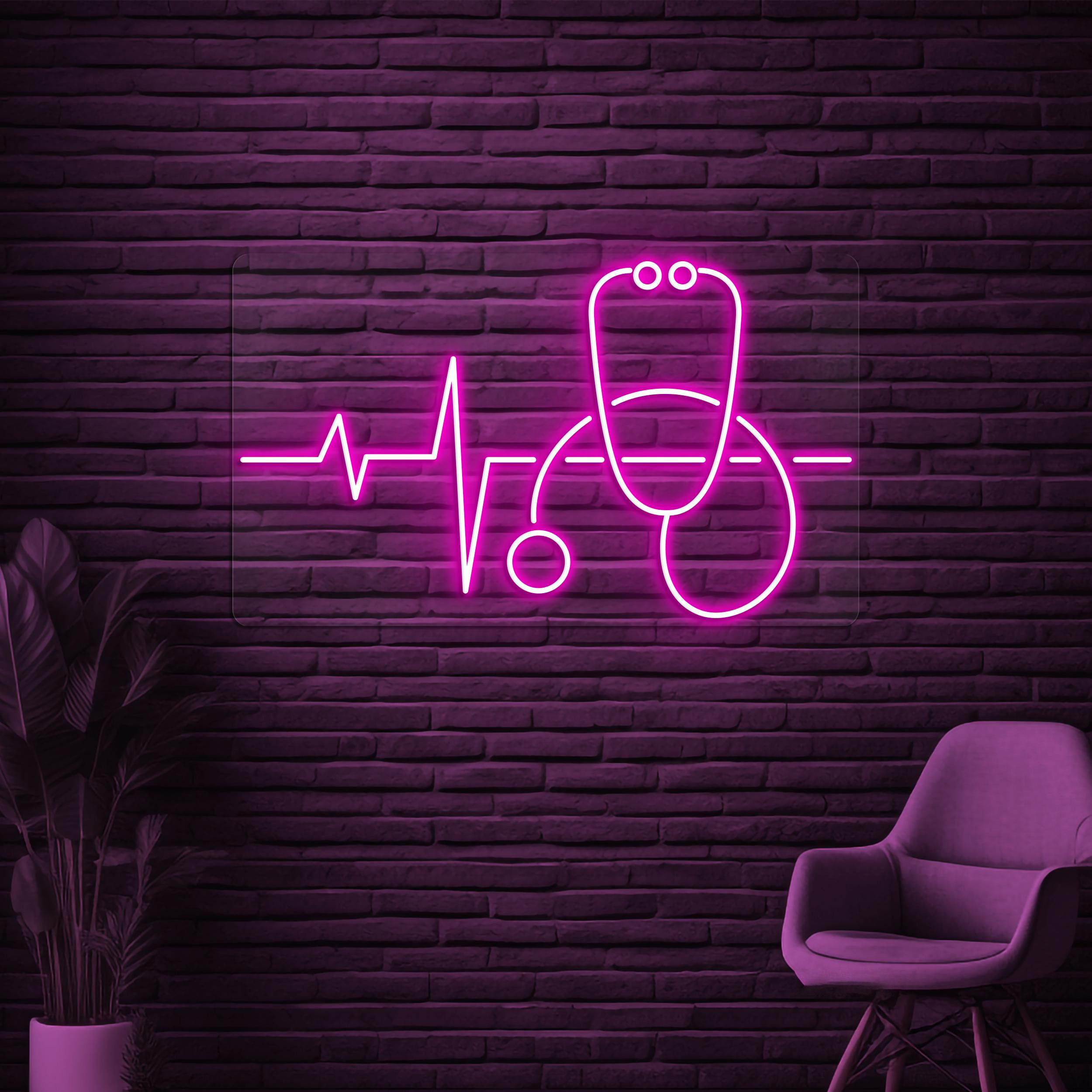 Stethoscope Neon Sign, Stethoscope Heartbeat LED Light, Hospital Wall Decor, Heartbeat Neon Art, Medical Room Wall Light, Doctor Office Sign
