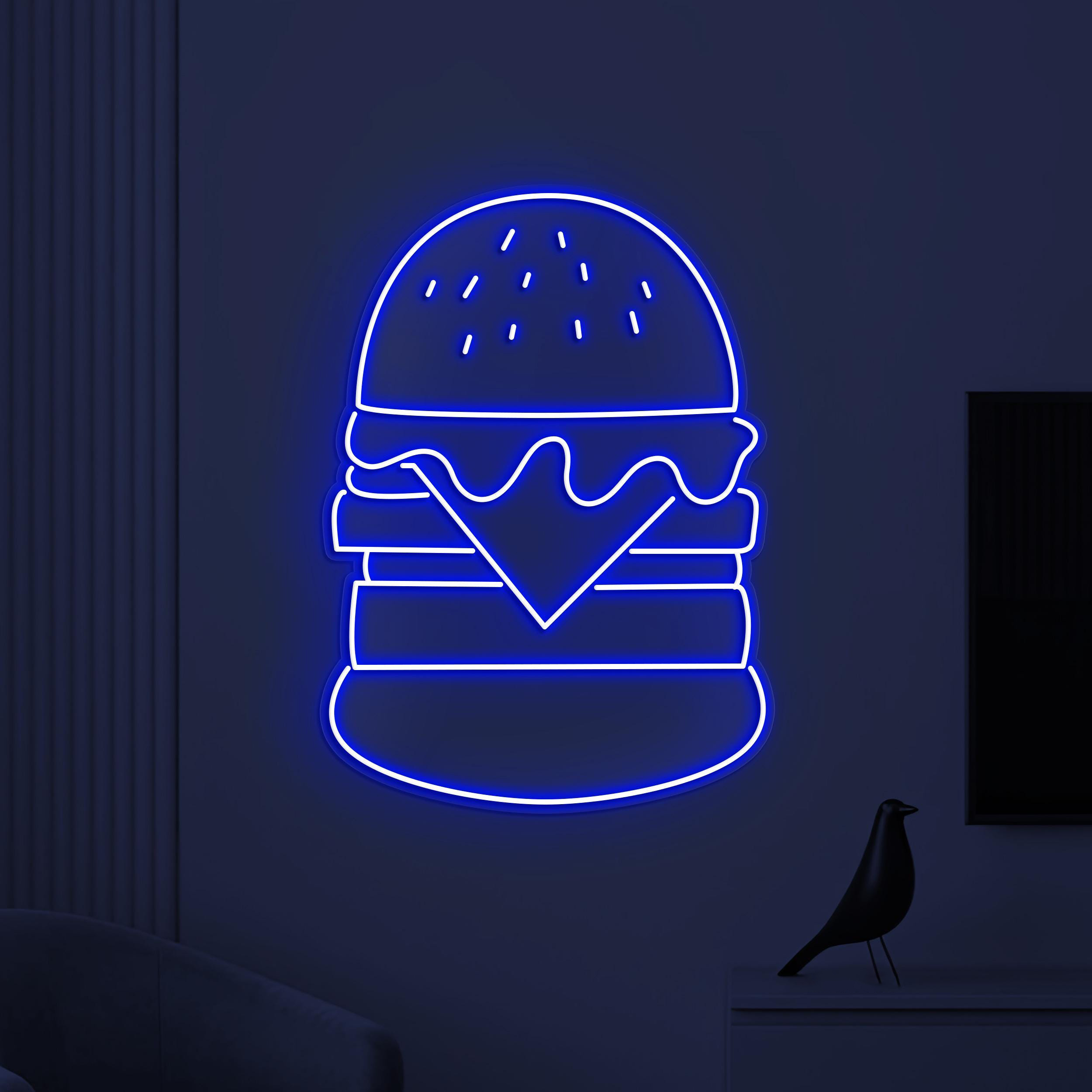 Burger Neon Sign, Hamburger LED Light, Fast Food Wall Decor, Restaurant Wall Art, Burger Cafe Neon Light, Burger Lover Gift, Burger Neon Art