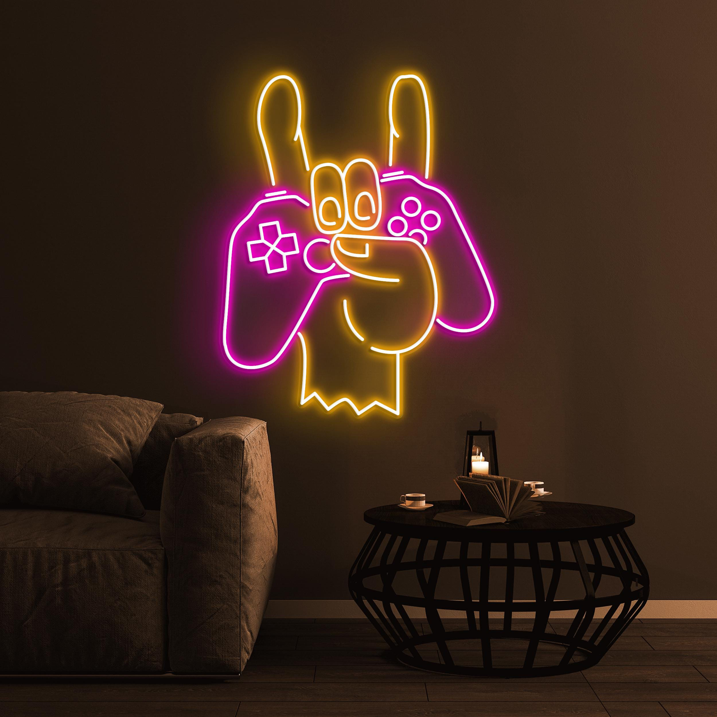 Game Controller Neon Sign, Game Controller In Hand LED Light, Console Wall Decor, Joystick Neon Art, Boy Room Art, Game Room & Home Decor