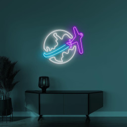World Neon Sign, Travel World LED Light, Airplane Wall Decor, Earth Neon Sign, Travel Agency Wall Sign, Trip Neon Art, Travel Logo Sign