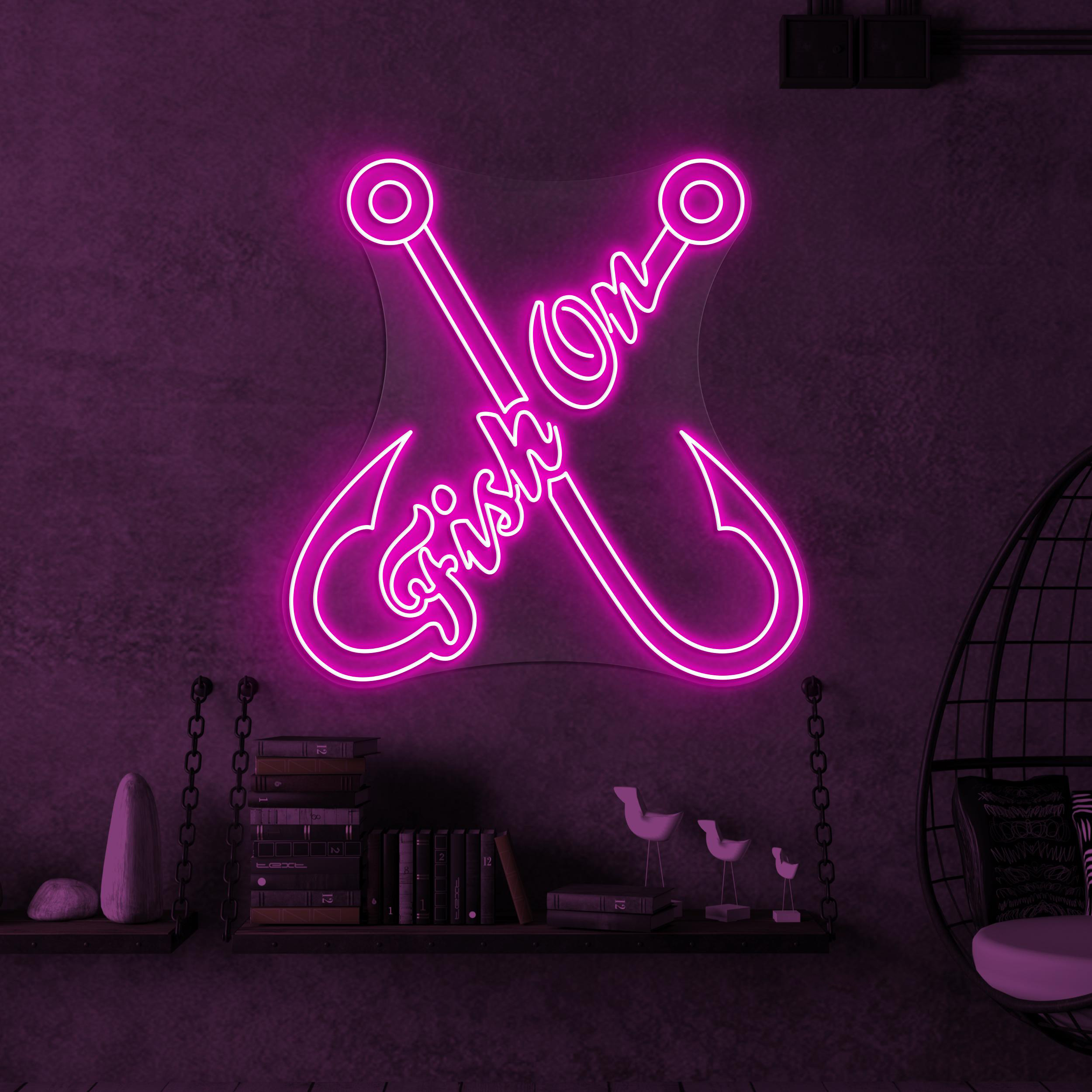 Fish on Neon Sign, Fish on Led Light, Fishing Hook Wall Decor, Fishing Club Wall Art, Fish Shop Neon Light, Gift for Fisherman, Fish Lover