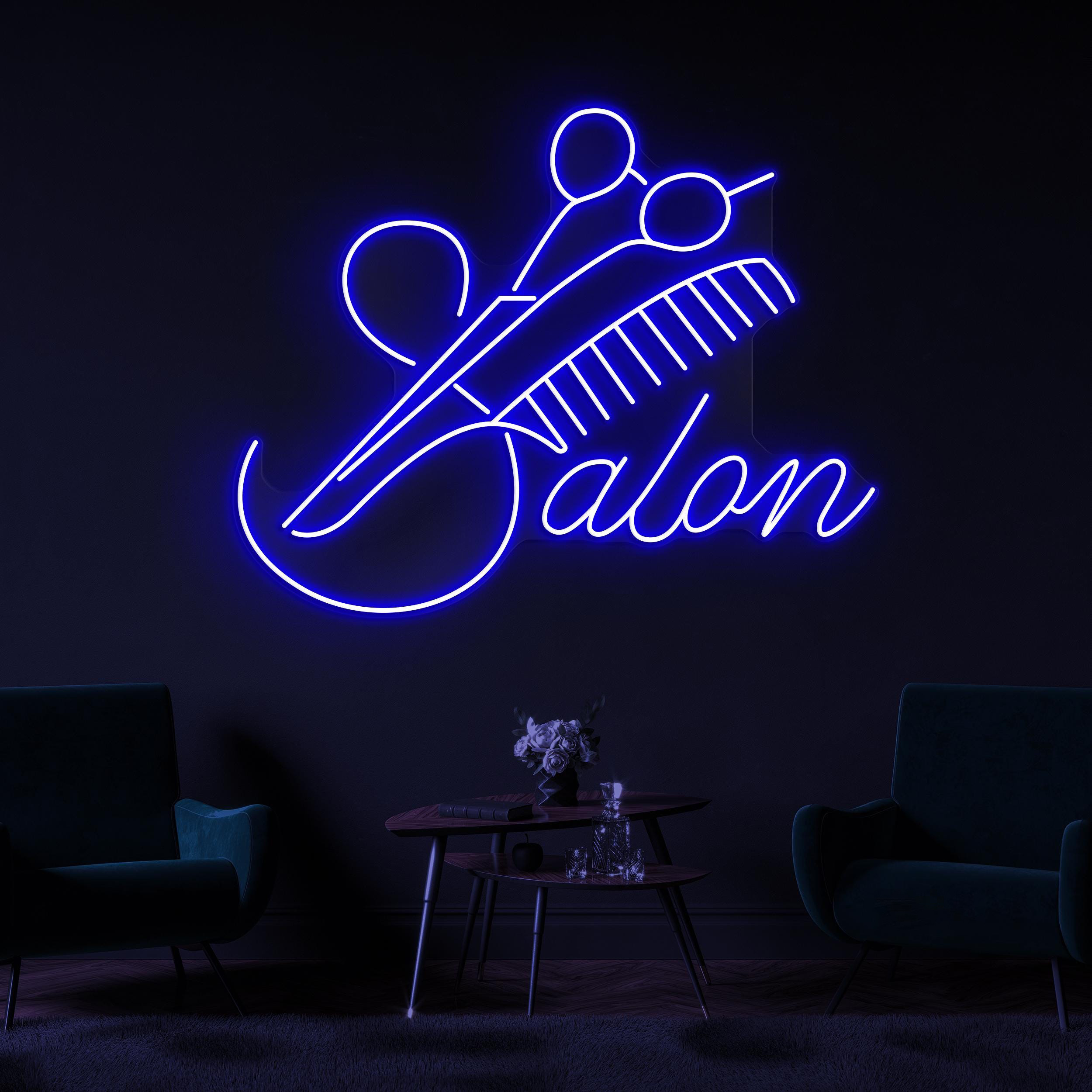 Salon Neon Sign, Salon LED Light, Scissors and Comb Wall Decor, Hairdressing Tools Wall Art, Barber Shop Wall Decor, Hair Salon Business Art
