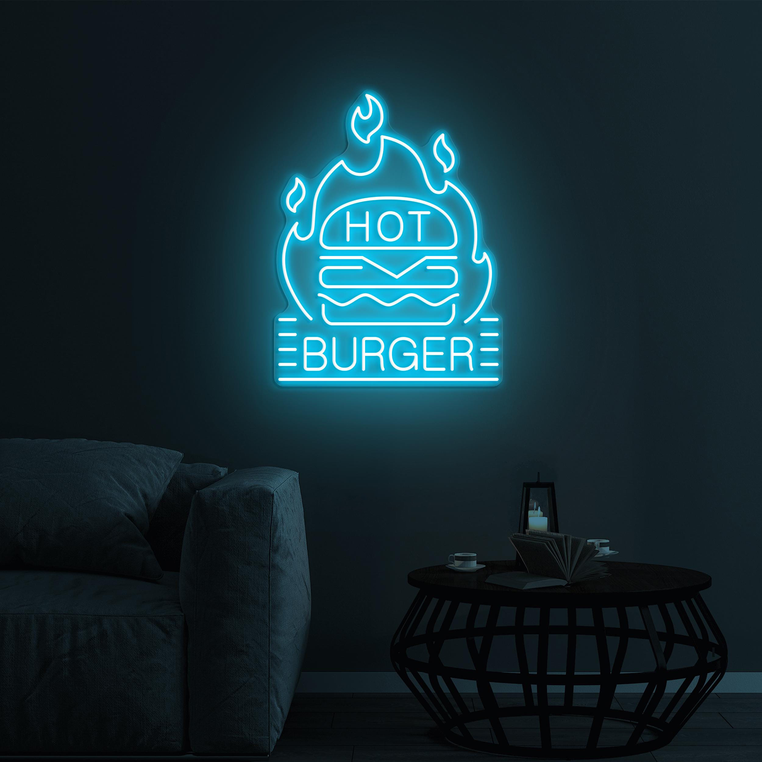 Hot Burger Neon Sign, Hot Hamburger LED Light, Fast Food Restaurant Wall Decor, Hot Burger Lover Gift, Burger Neon Art, Custom Neon Sign