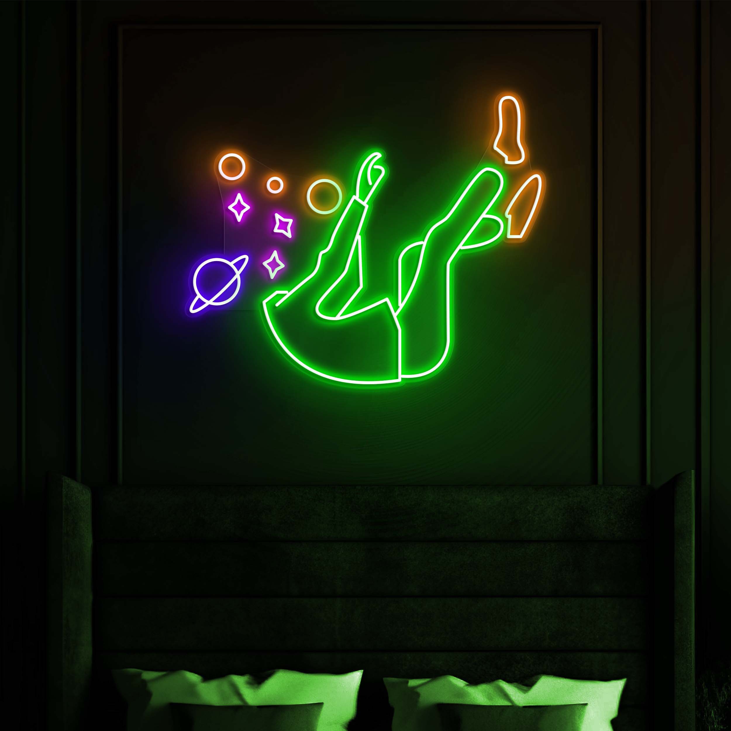 Falling Into Space Neon Sign, Space Theme Wall Art, Creative LED Neon Sign for Game Room, Space Head Decor, Room & Wall Light, Gift Idea