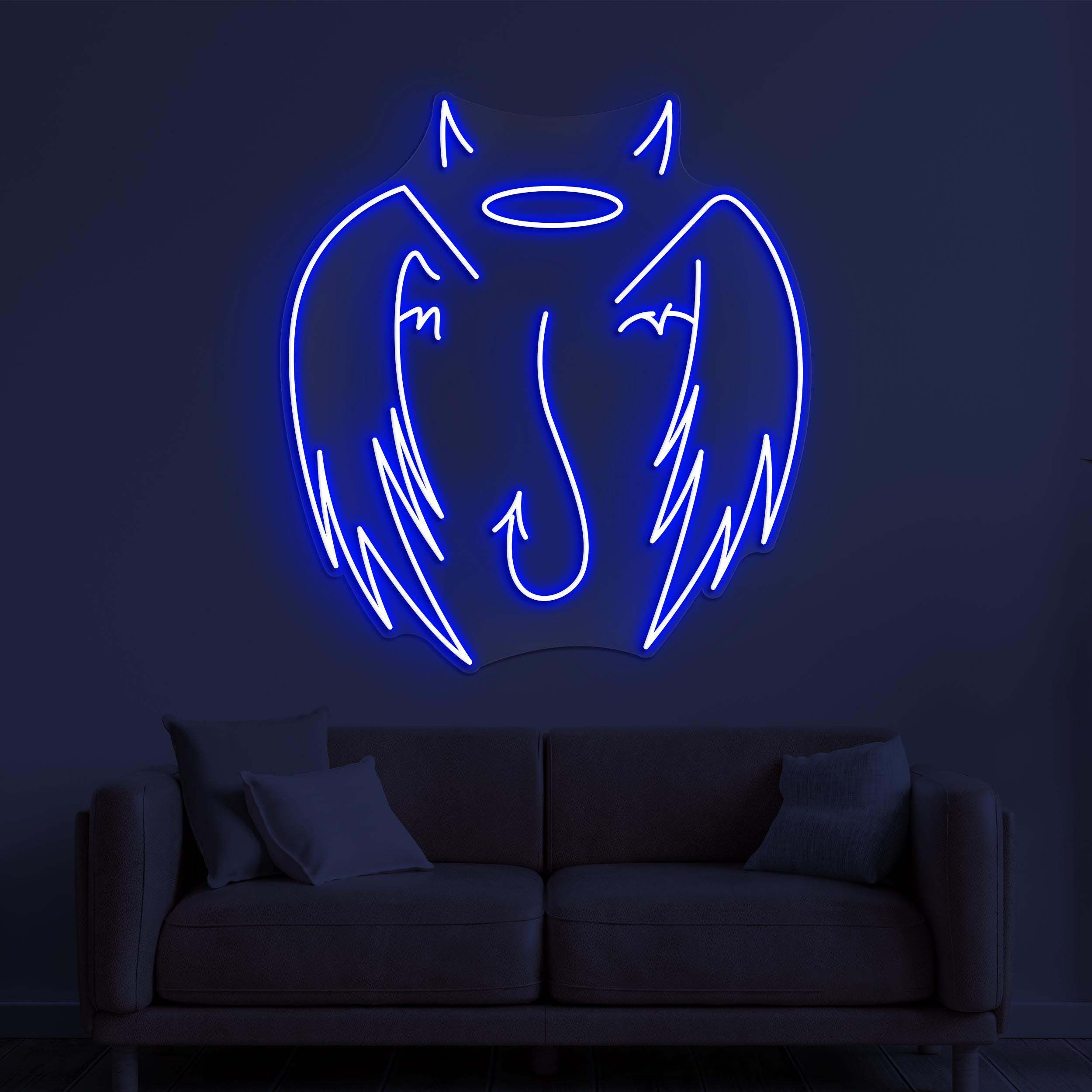 Angel & Devil Wings Neon Sign, Angel and Devil Wings LED Light, Devil Horn Wall Art, Home Wall Decor, Evil Horns Sign, Room or Party Decor
