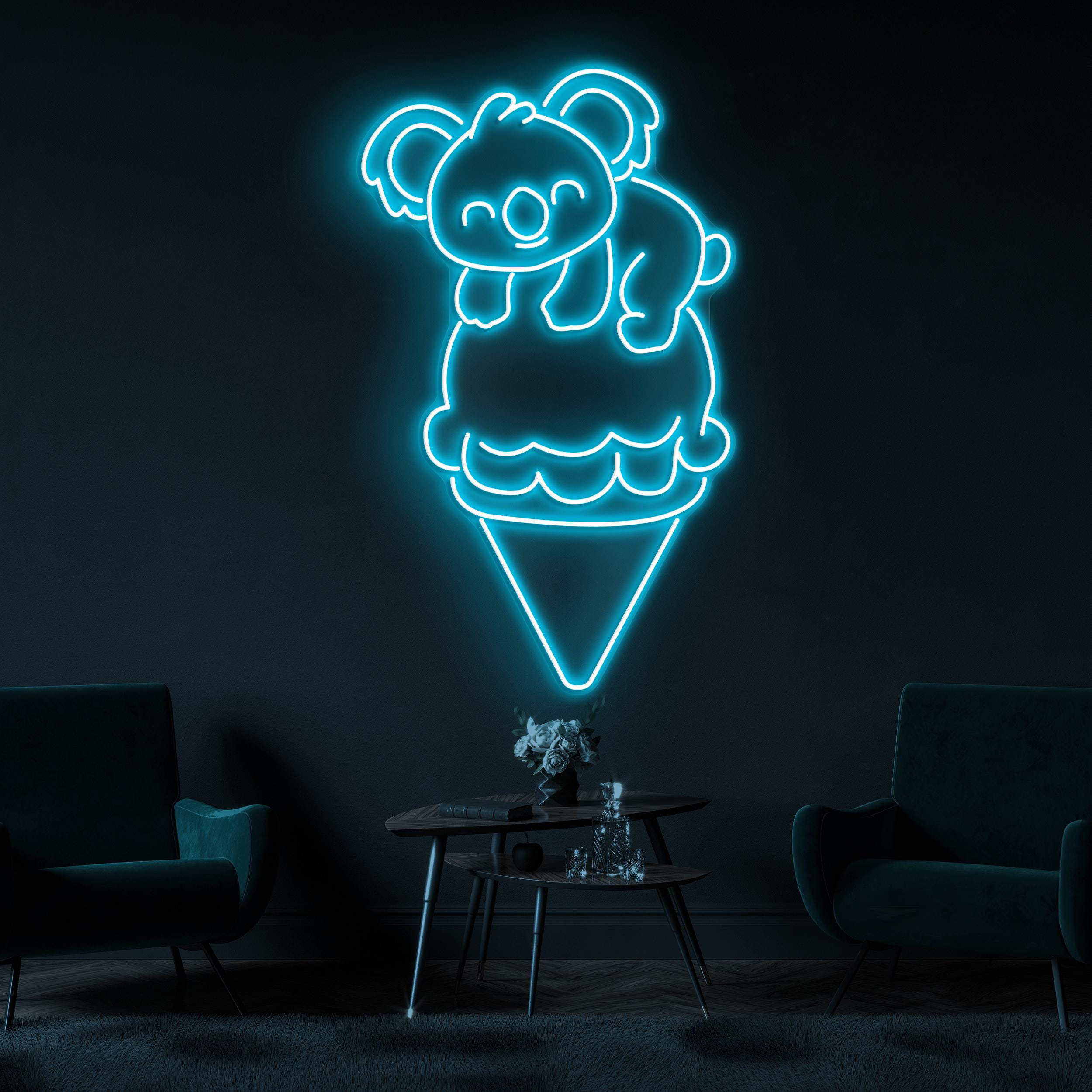 Koala on Ice Cream Neon Sign, Koala on Ice Cream LED Light, Cute Koala Wall Art, Cafe and Bar Neon Light, Kids Room Art, Ice Cream Shop Sign