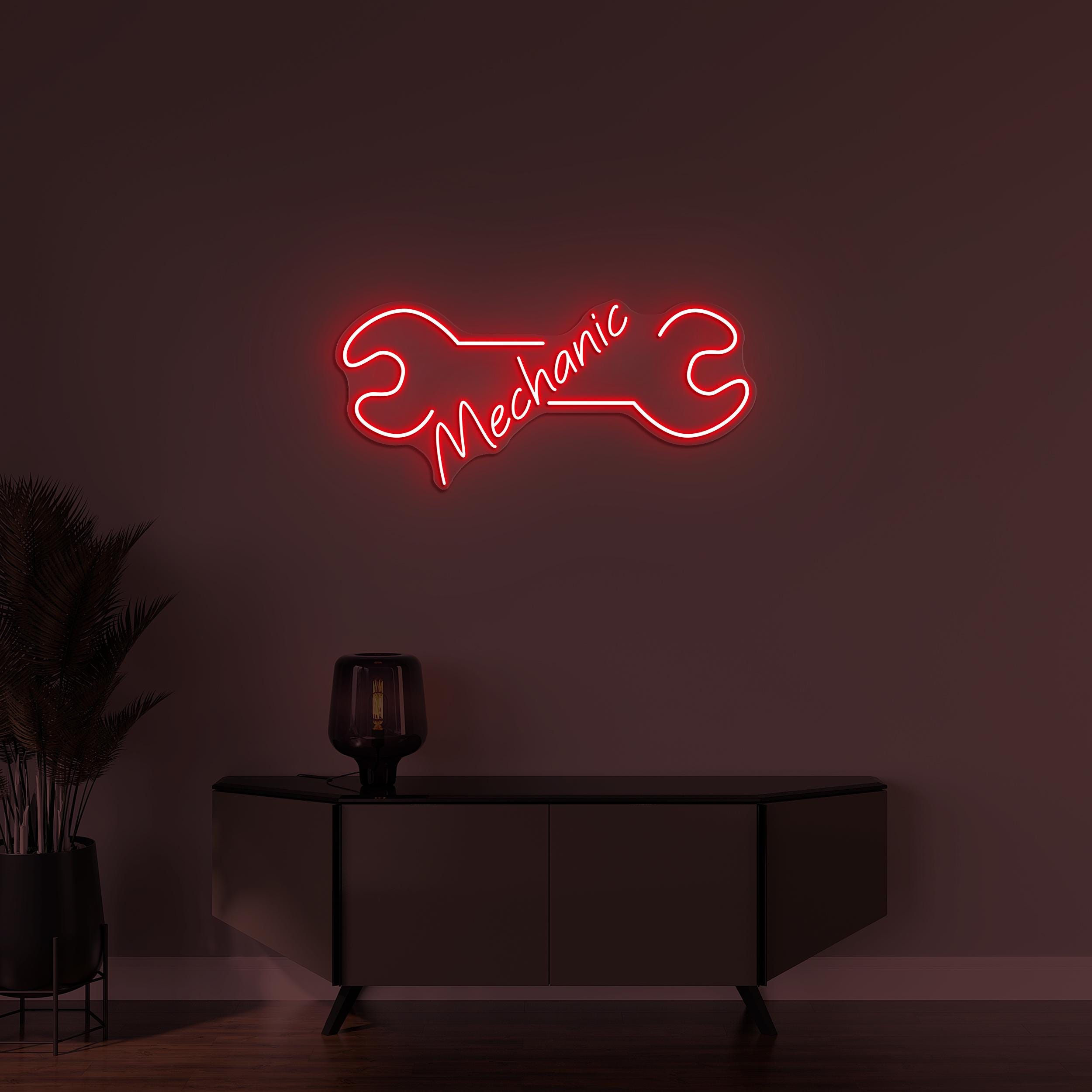 Mechanic Neon Sign, Mechanic LED Light, Garage Wall Decor, Work Shop Wall Art, Wrench Neon Sign, Car & Bike Repair Shop Decor, Tools Decor