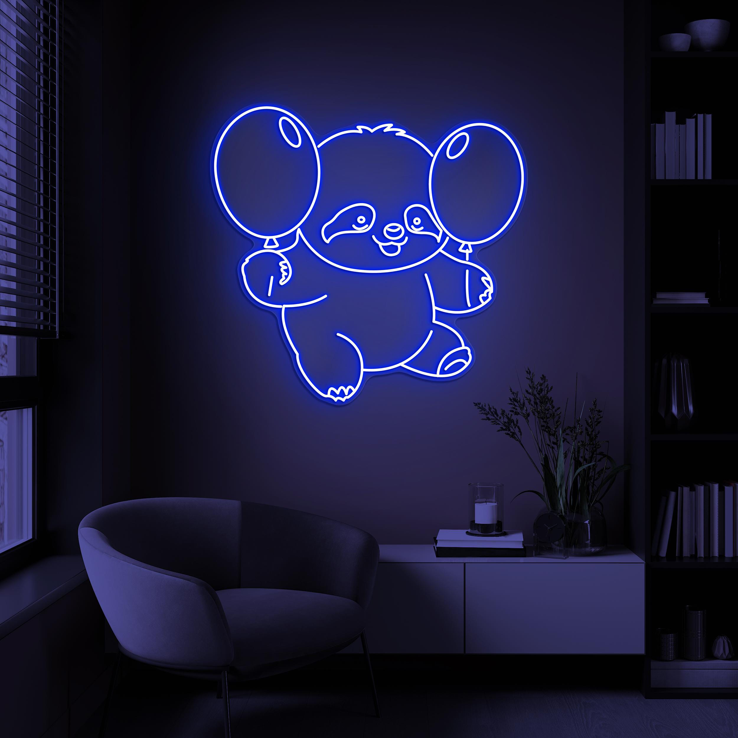 Baby Sloth With Balloon Neon Sign, Sloth With Balloons LED Light, Sloth Wall Decor, Kids Game Zone Decor, Toy Shop Wall Decor, Party decor