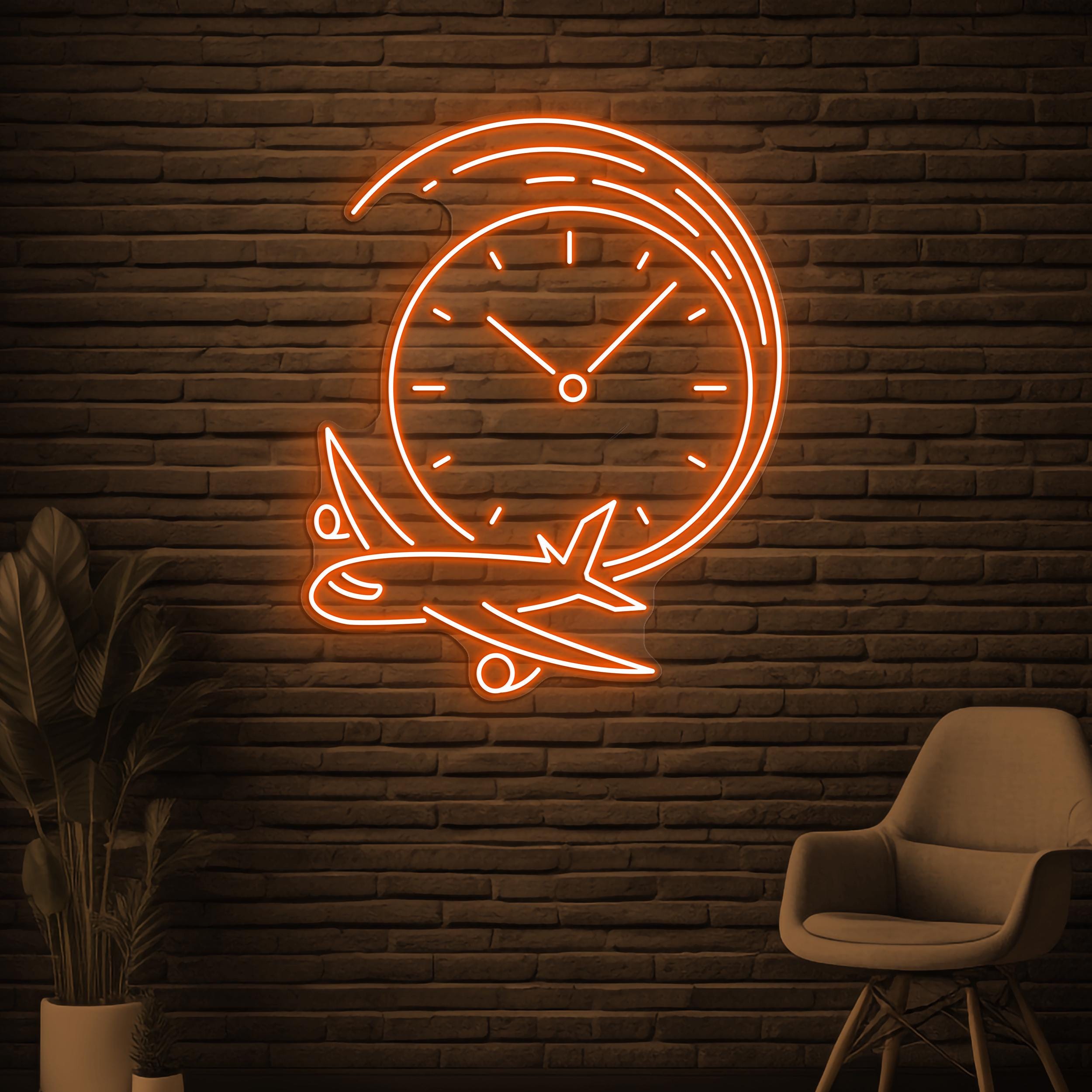 Clock and Plane Neon Sign, Clock and Plane LED Light, Airplane Wall Decor, Airport Neon Art, Travel Neon Sign, Travel Agency Wall Decor