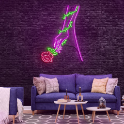 Hand Rose Flower Neon Sign, Rose LED Neon  Decor for Wedding, Romantic Backdrop, Custom Neon Sign for Bedroom, Wall Art, Personalized Gift