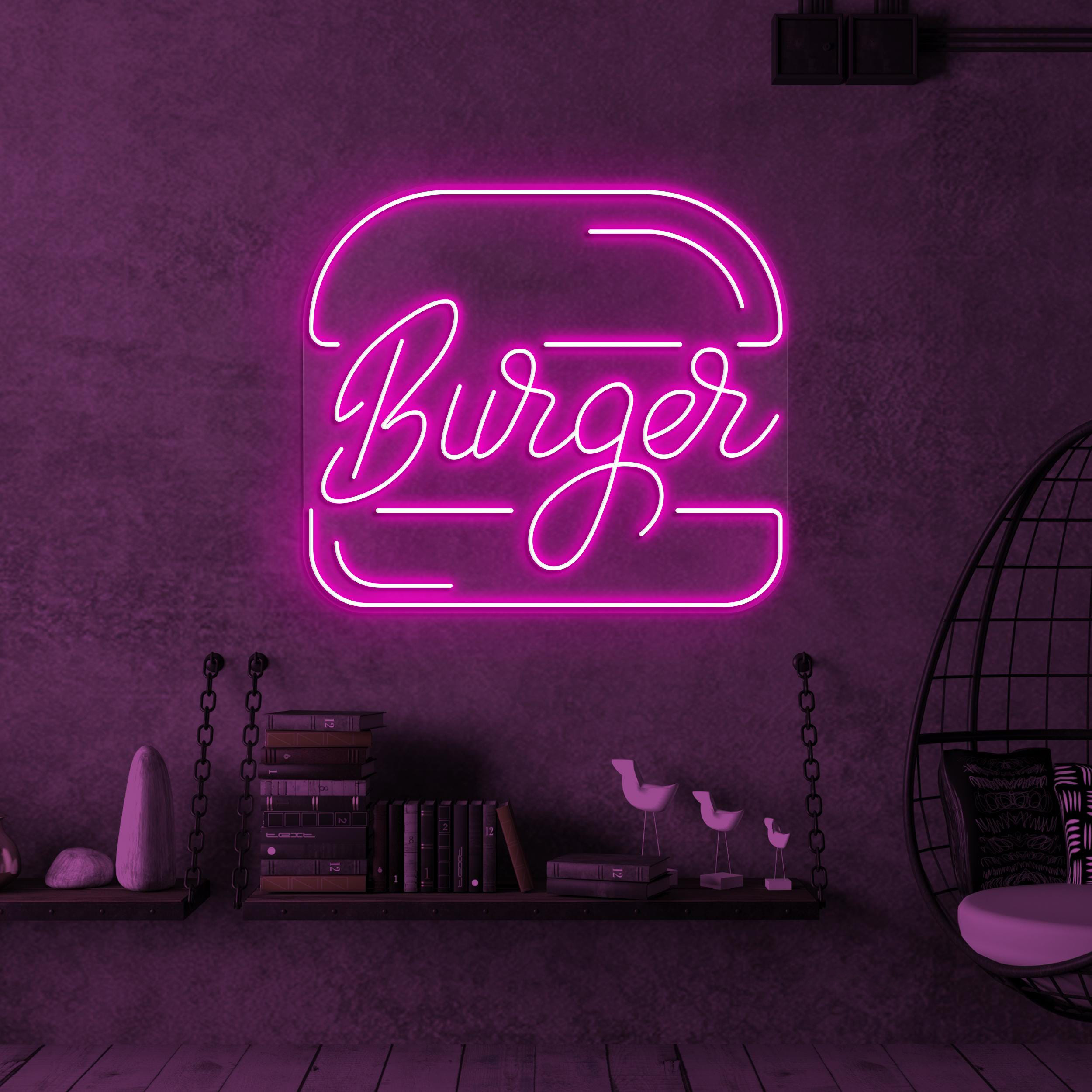 Burger Neon Sign, Hamburger LED Light, Fast Food Decor, Burger Logo Sign, Burger Lover Gift, Hamburger Neon Art, Sign, Restaurant Neon Sign