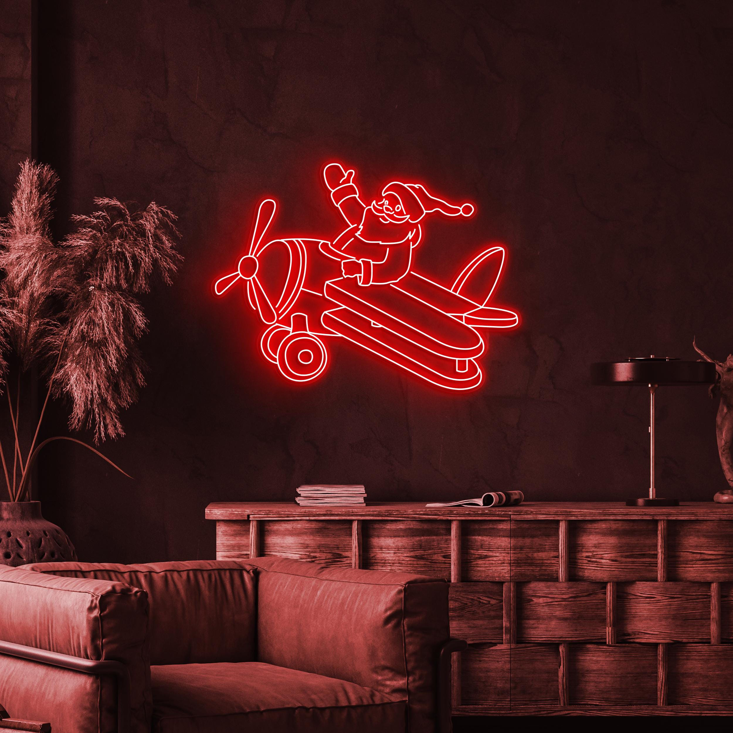 Santa on Airplane Neon Sign, Santa on Airplane LED Light, Christmas Art, Santa Claus Decor, Kids & Game Room Decor, Christmas Lover Gift