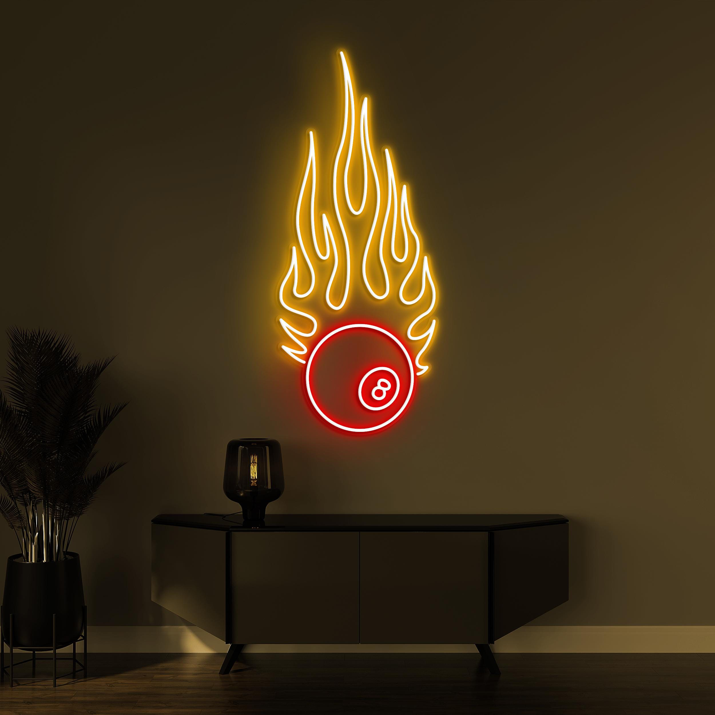 Flaming Ball Neon Sign, Flaming Ball LED Light, Flaming Ball Wall Decor, Billiards Ball Wall Art, Gaming Zone, Sport Room, Club Decor, Gift