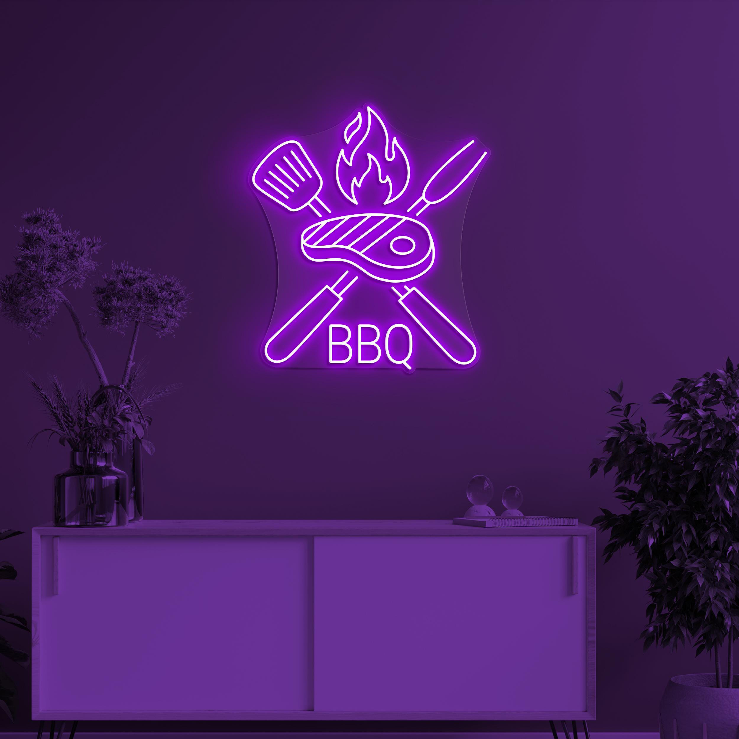 BBQ Neon Sign, BBq Led Light, Fire Meat Sign, Barbeque Wall Decor, Spoon Wall Art, BBQ Lover Gift, Home Room BBQ Party Decor, Restaurant Art
