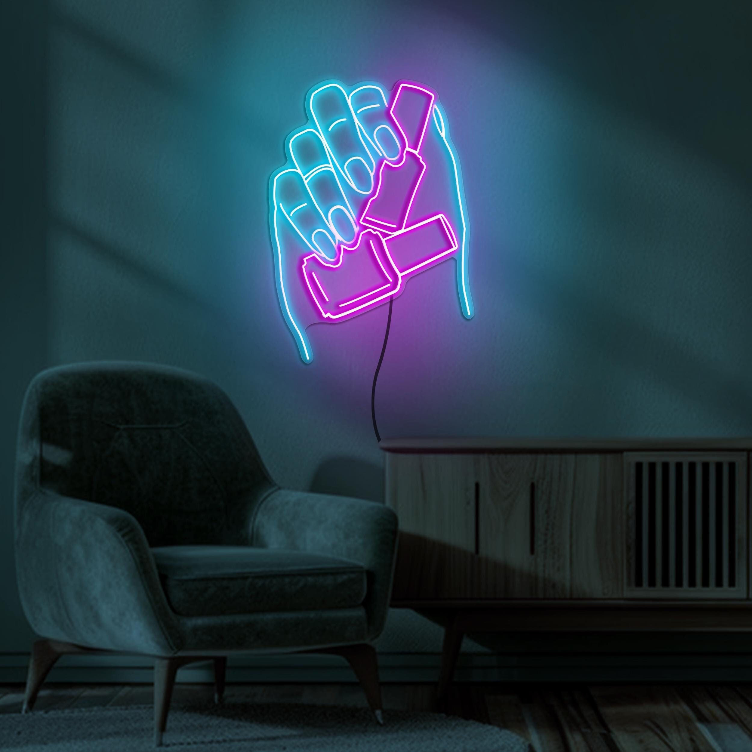 Hand Holding Nail Polish Neon Sign, Hand Holding Nail Polish LED Light, Hand & Nail Paint Wall Art, Beauty Salon Wall Art, Nail Artist Decor