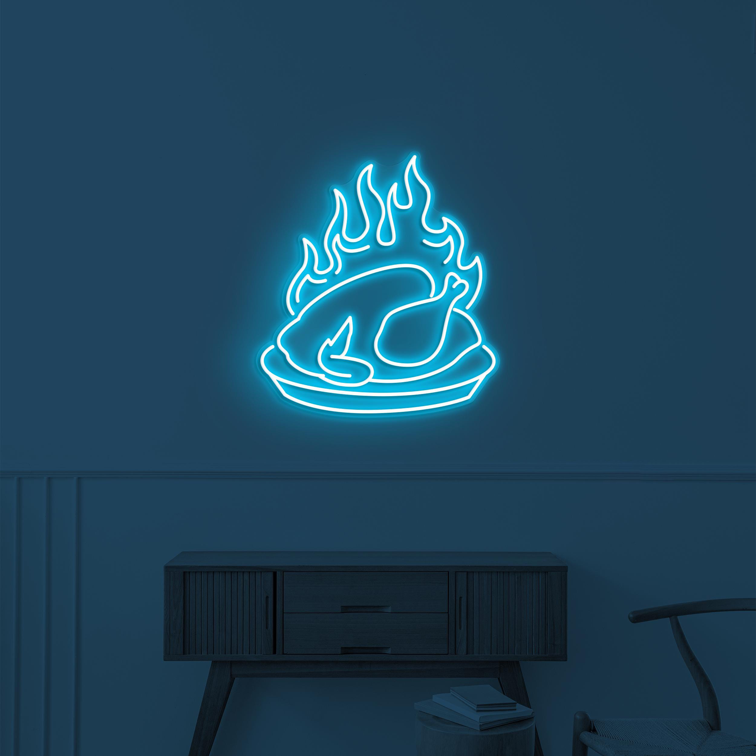 Flaming Chicken Neon Sign, Flaming Chicken LED Light, Restaurant Wall Decor, Chicken Shop Wall Art, Chicken Neon Sign, Roast Chicken Sign