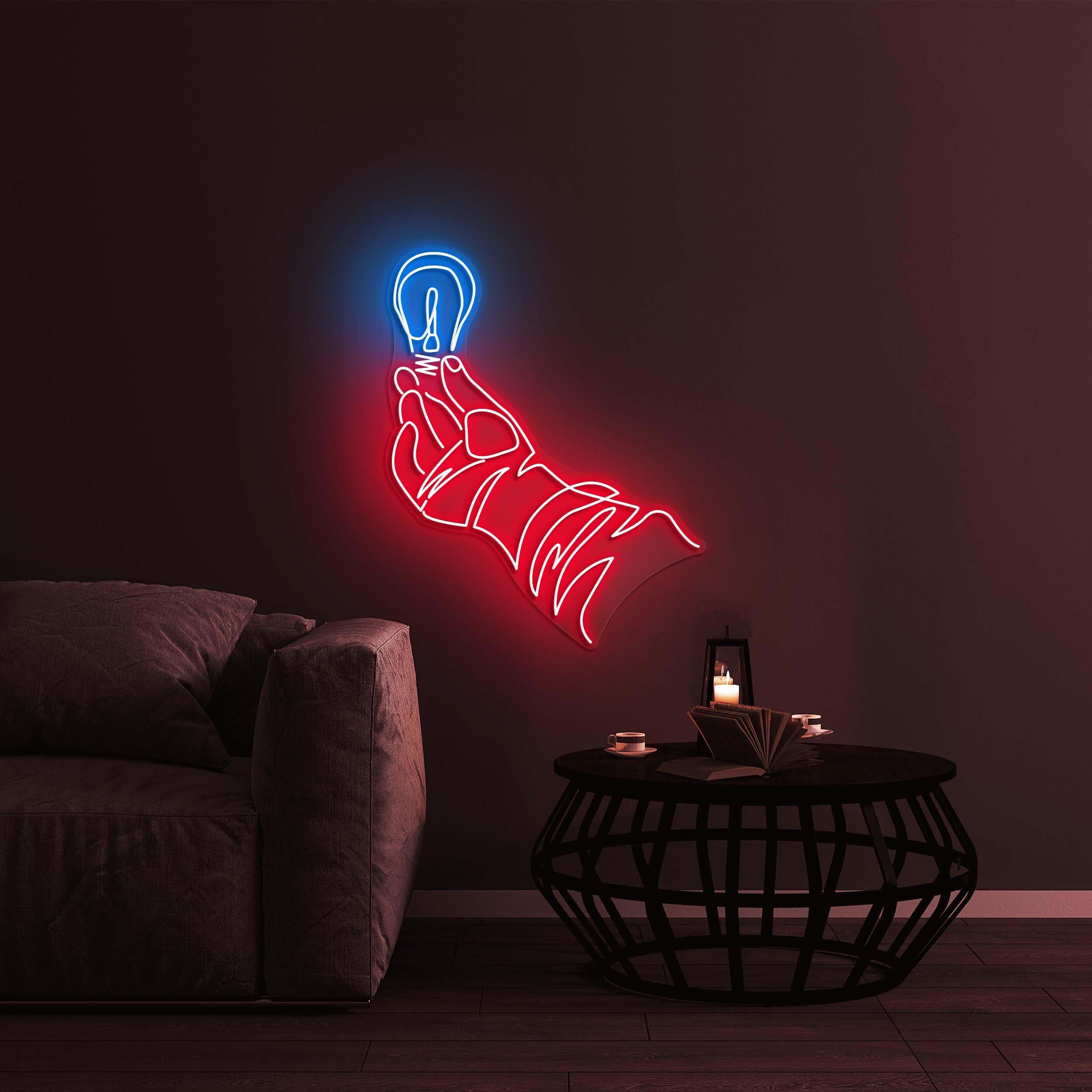 Hand with Bulb Neon Sign, Led Neon Art, Bulb Neon Light for Aesthetic Decor, Wall Art Sign, Hand Neon Art Sign, Home and Party Decor, Gift