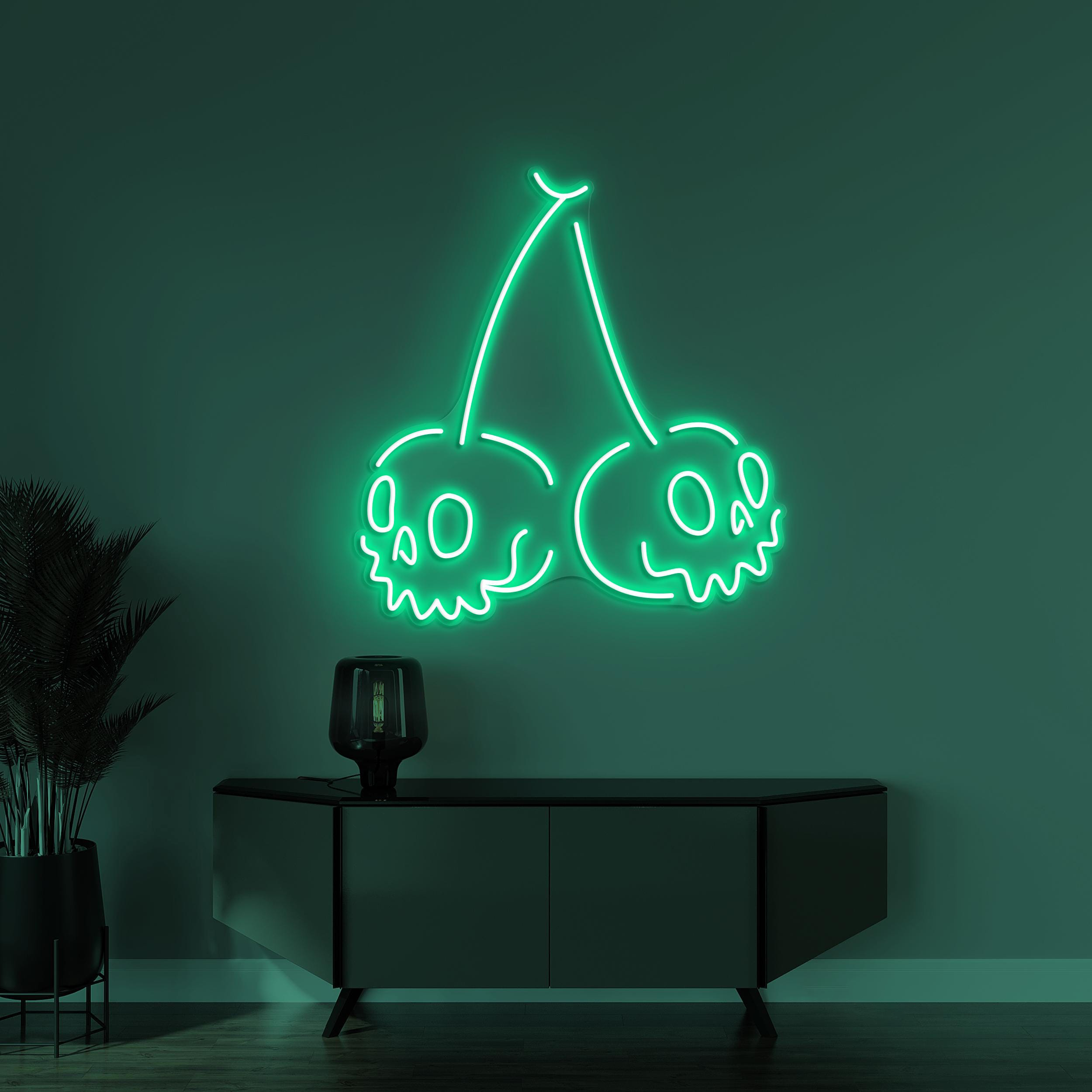 Skull Cherry Neon Sign, Skull Cherry LED Light, Skull Fruit Wall Decor, Halloween Wall Art, Personalized Neon Sign, Fruit Shop Wall Decor