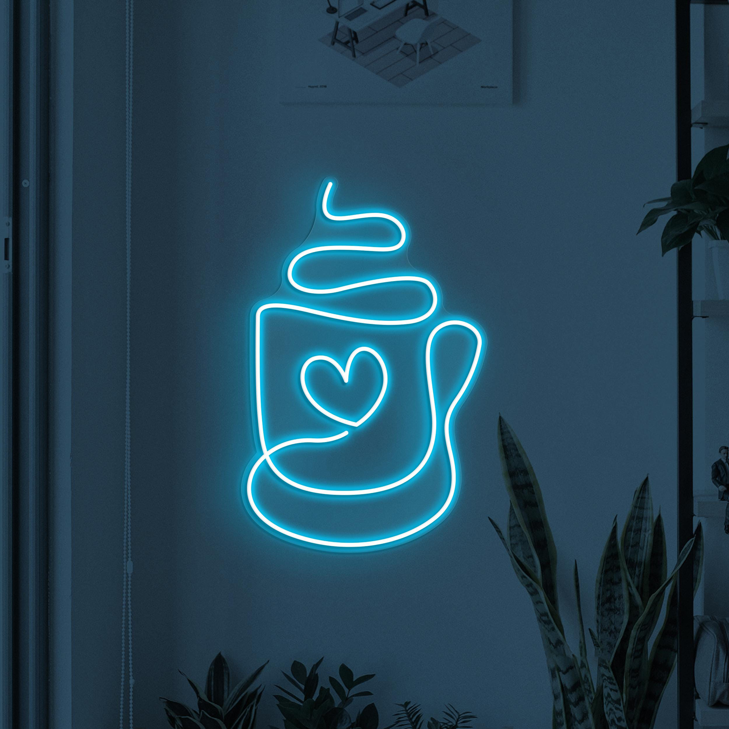 Coffee Heart Cup Neon Sign, Coffee Love LED Light, Coffee Shop Wall Decor, Coffee Cup Logo, Store, Bar, Cafe & Home Decor, Couple Neon Sign