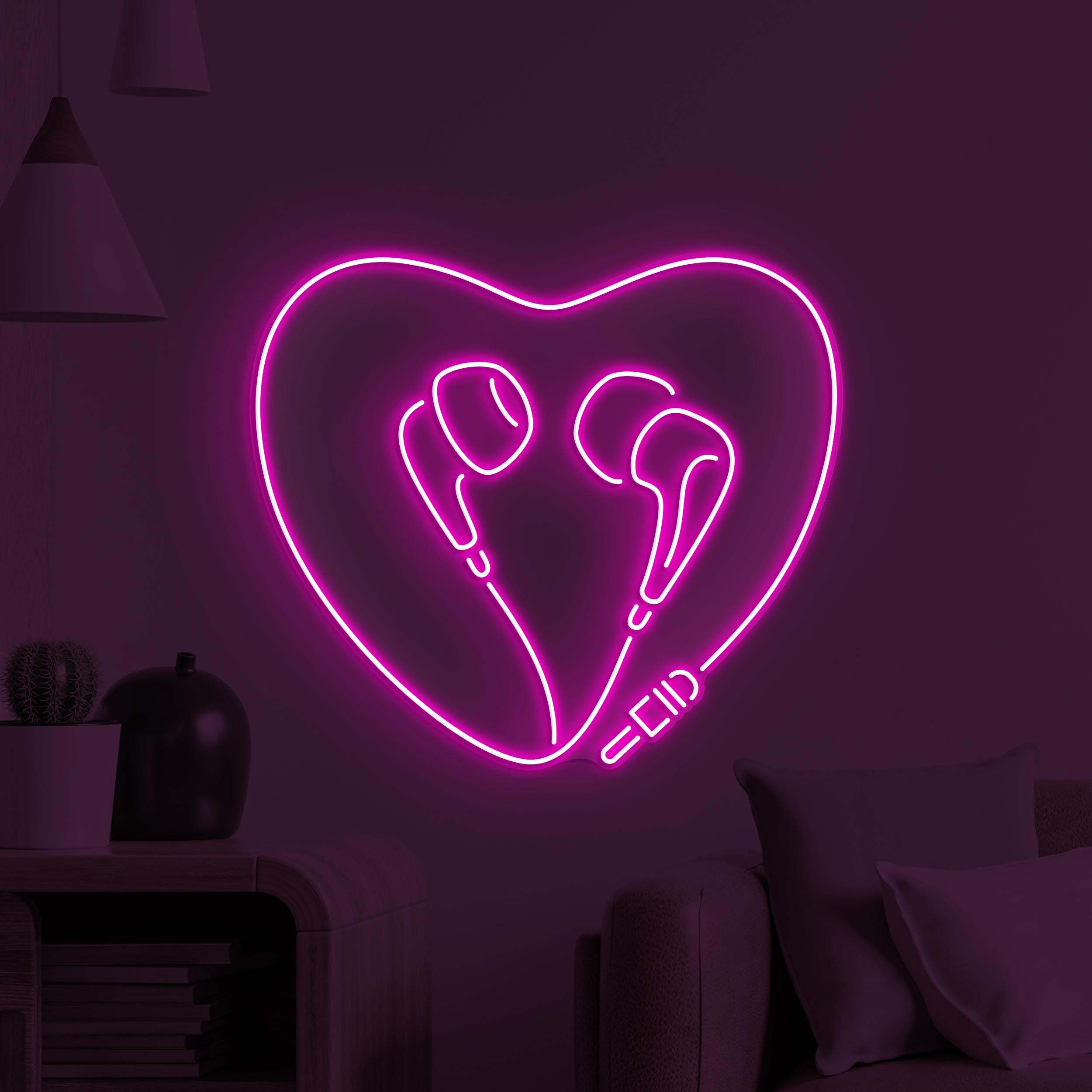 Heart Earphone Neon Sign, Headphones Heart LED Light, Love Beats Wall Decor, Home Neon Light, Music Heart Wall Art, Music Love Neon Decor