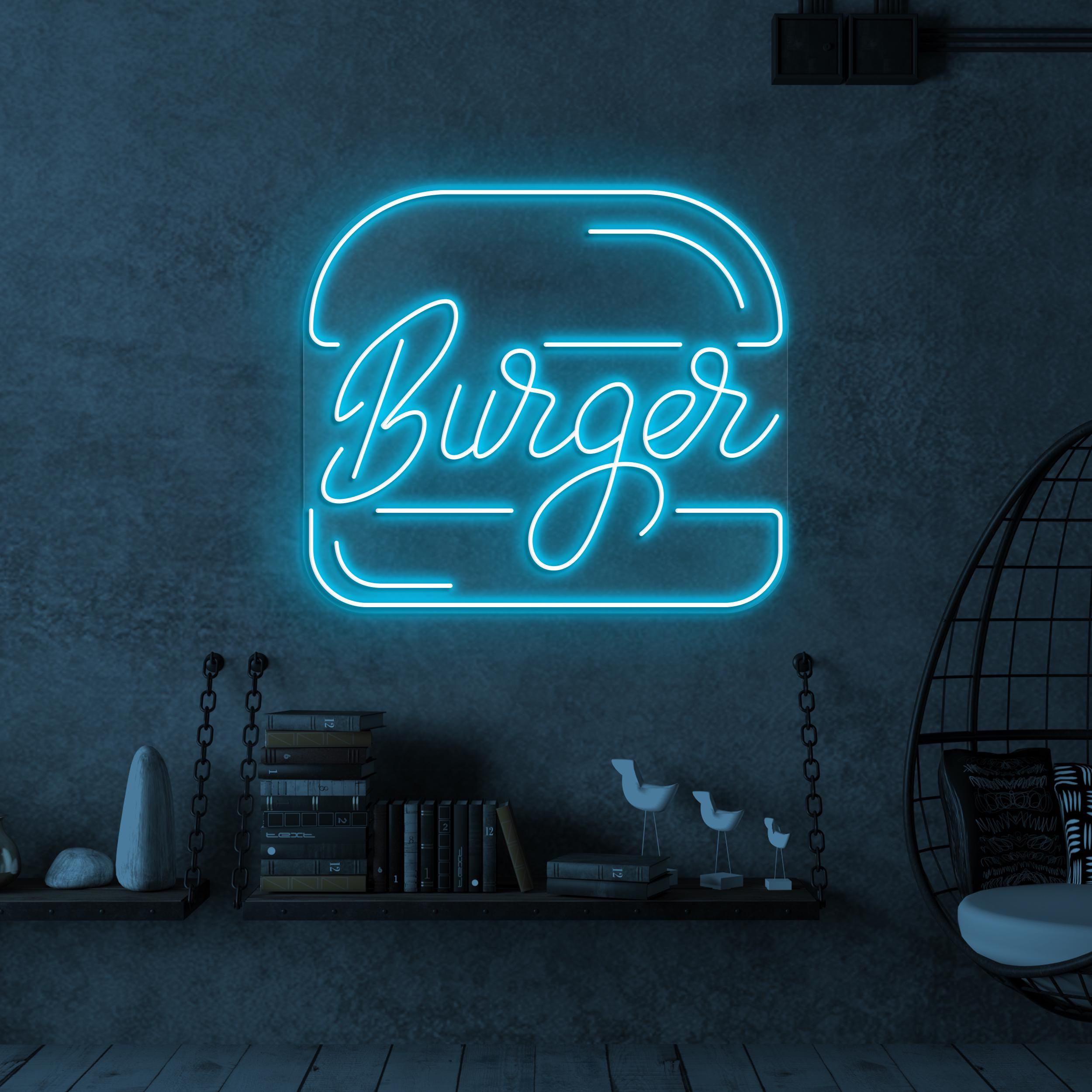 Burger Neon Sign, Hamburger LED Light, Fast Food Decor, Burger Logo Sign, Burger Lover Gift, Hamburger Neon Art, Sign, Restaurant Neon Sign