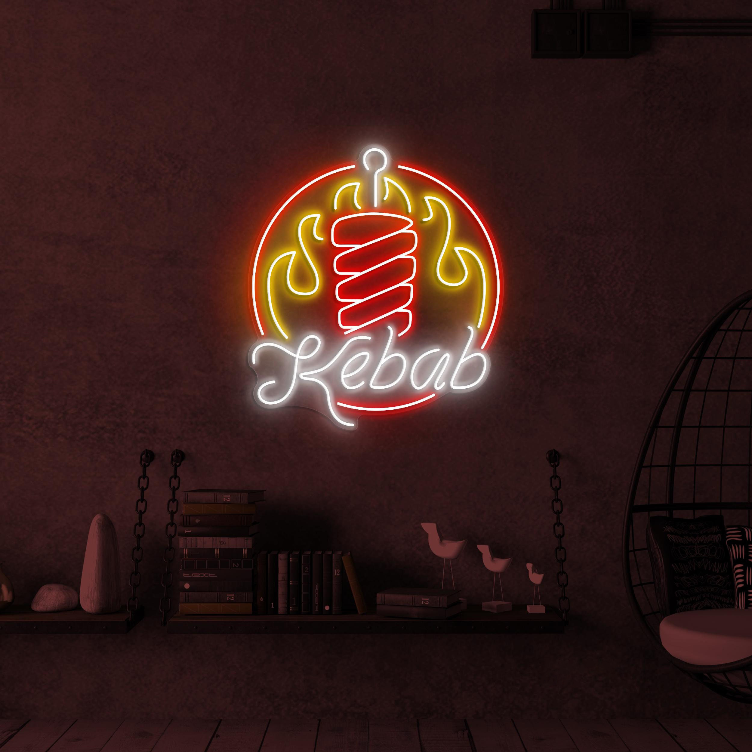 Kebab Neon Sign, Kebab Led Light, Doner Kebab Wall Decor, Restaurant Wall Art, BBQ Neon Sign, Custom Neon Art, Flaming Kebab Wall Decor
