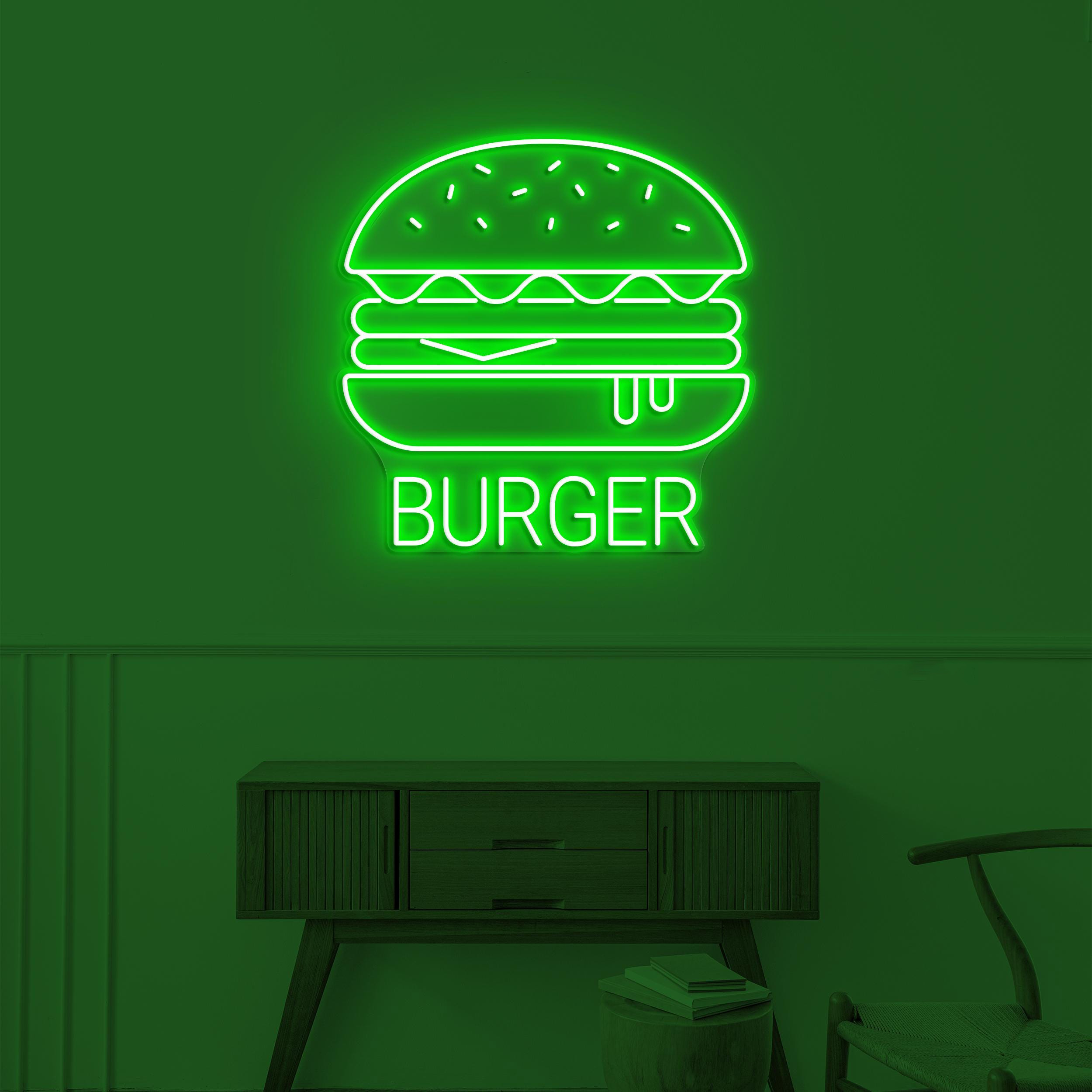 Burger Neon Sign, Hamburger LED Light, Fast Food Restaurant Wall Decor, Burger Lover Gift, Burger Neon Art, Custom Neon Sign, Cafe Wall Art