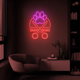 Paw with Scissors Neon Sign, Paw Print with Scissors LED Light, Dog Cat Pet Service Decor, Pet Shop Wall Decor, Paw Neon Art, Pet Salon Art