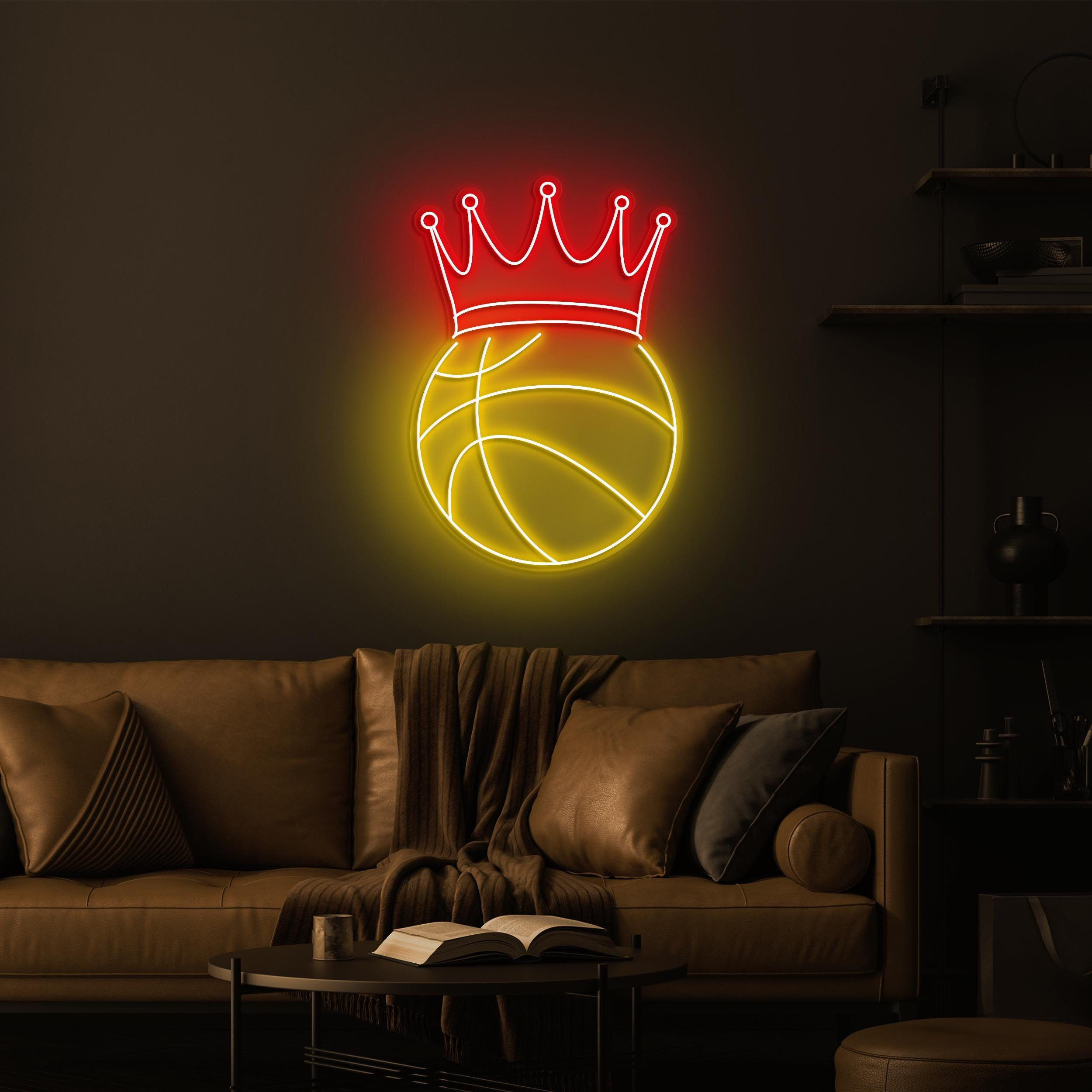 Basketball with Crown Neon Sign, Basketball with Crown LED Light, Champion LED Neon Art, Sports Event Decor, Game Room Art, Sports Shop Art