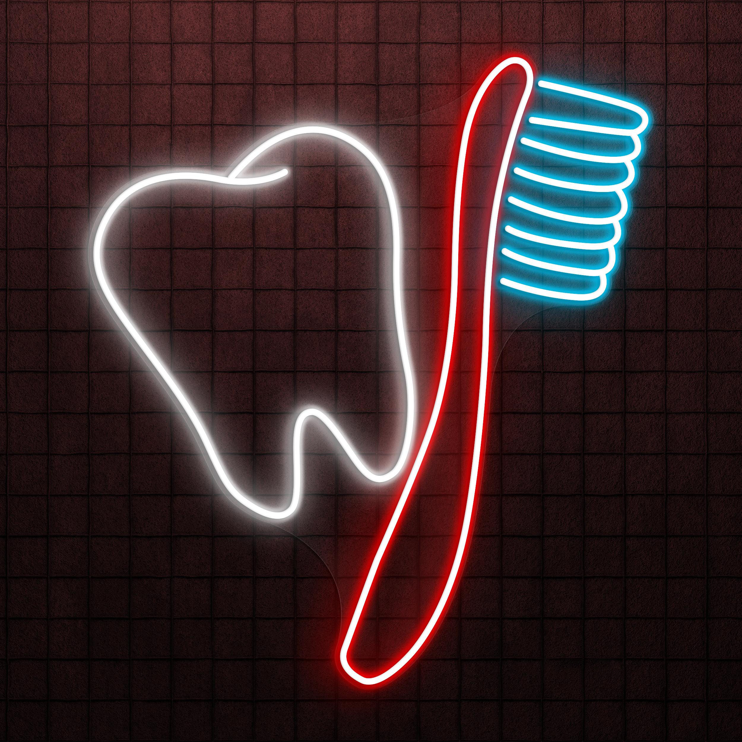 Toothbrush and Teeth Neon Sign, Toothbrush and Teeth LED Light, Dental Clinic Wall Decor, Dental Office Neon Light, Teeth Hospital Wall Art