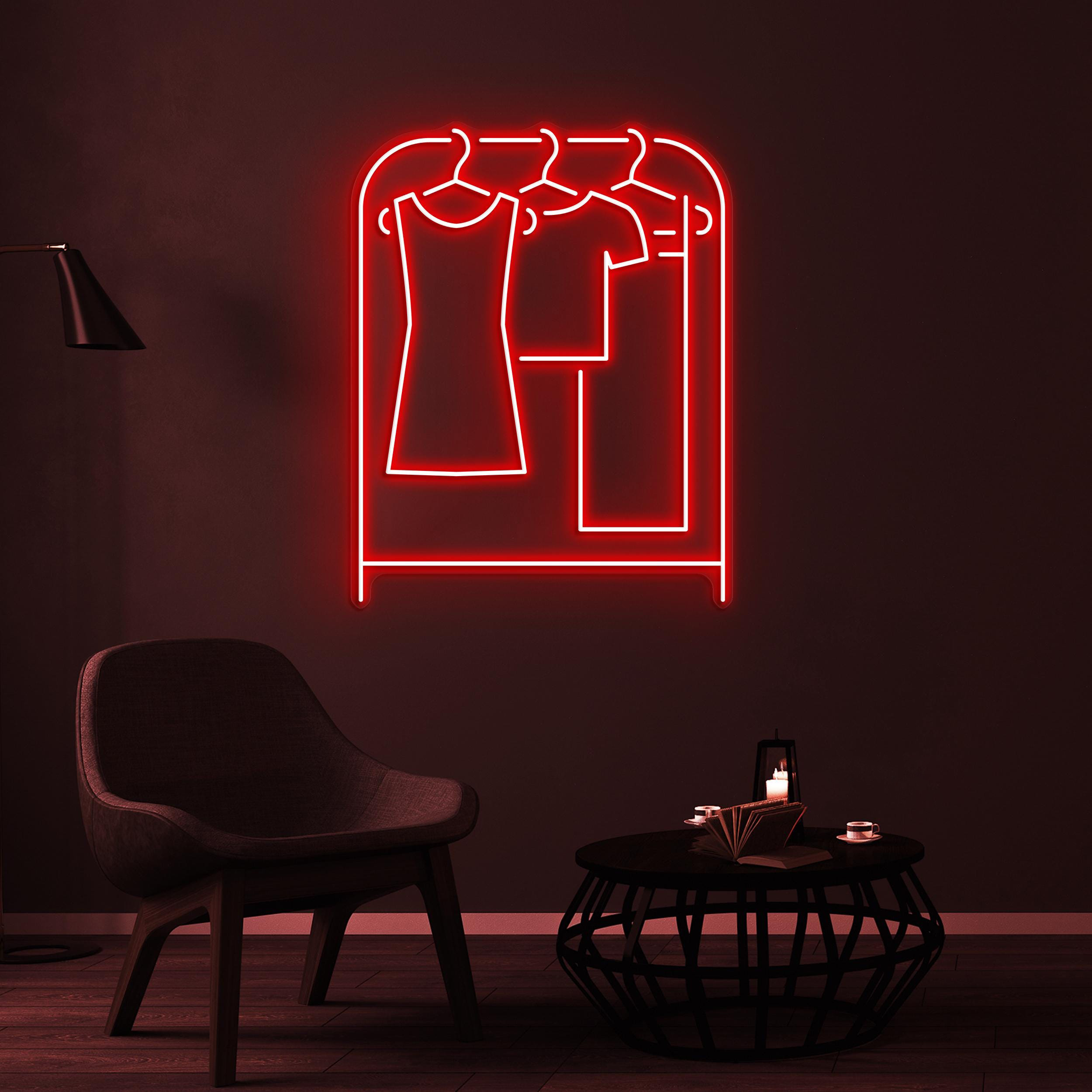 Clothes Rack Neon Sign, Clothe Hanger LED Light, Wardrobe Wall Decor, Fashion Wall Art, Brand Shop Decor, Cloth Shop Neon Art, Boutique Sign
