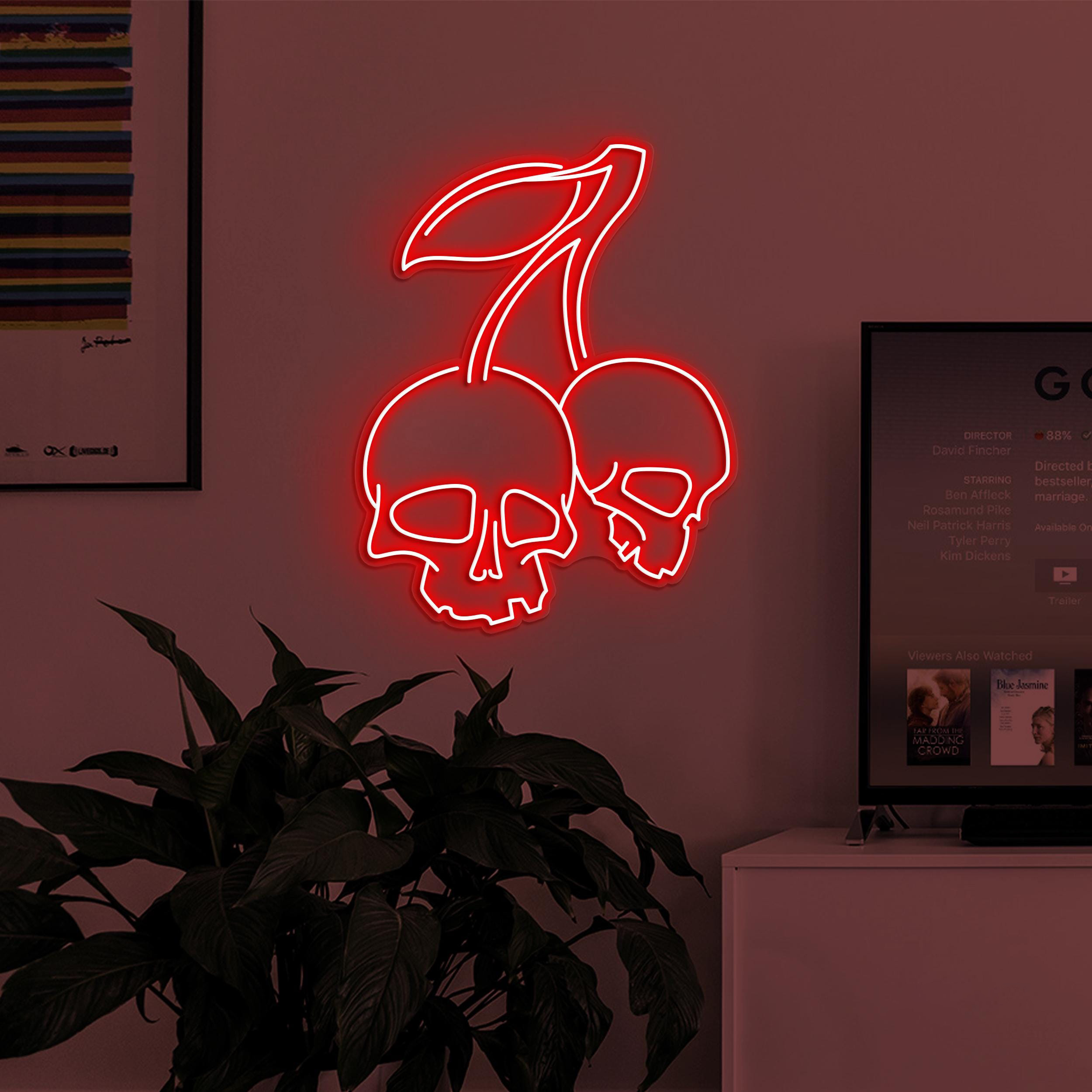 Skull Cherry Neon Sign, Skull Cherry LED Light, Cherry Wall Decor, Skeleton Head Neon Art, Party Sign, Horror House Decor, Fruit Shop decor