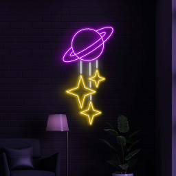 Planet and Stars Neon Sign, Planet and Stars LED Light, Galaxy LED Neon Art, Space Neon Light, Christmas Decor, Home Decor. Party Wall Art