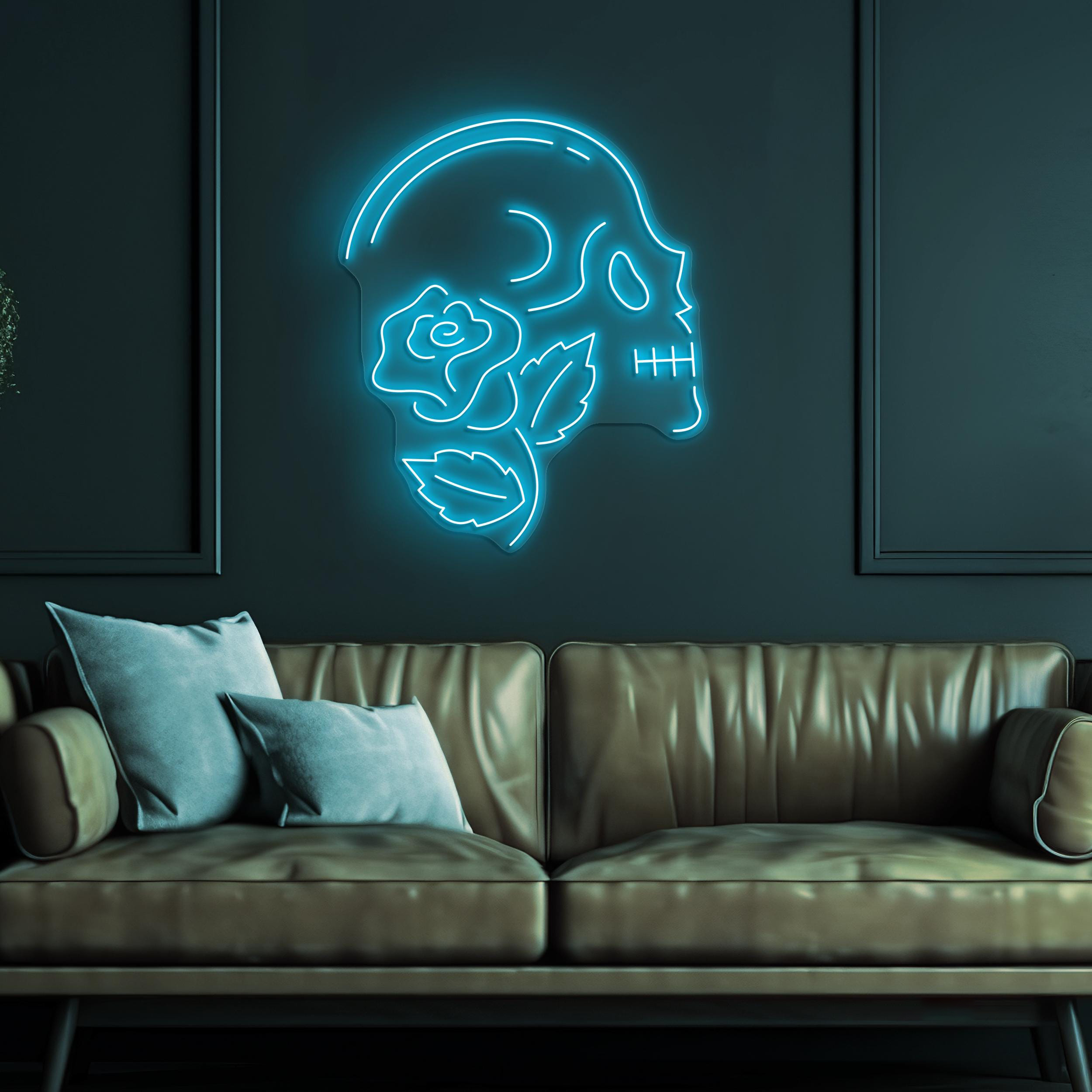 Skull & Rose Neon Sign, Skull and Rose LED Light, Skeleton Head Wall Decor, Skull With Flower Neon Light, Home Wall Art, Game Room Decor