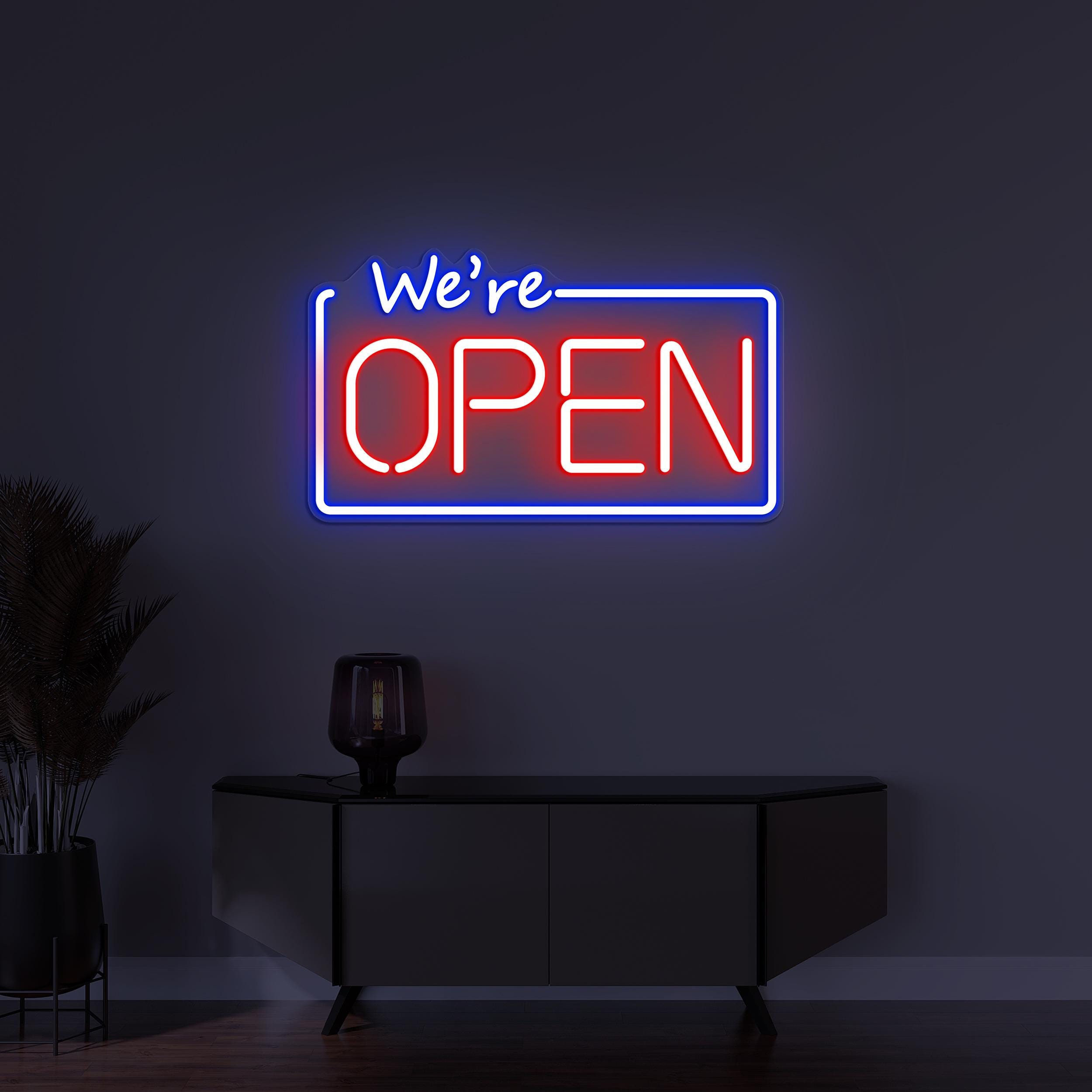 We're Open Neon Sign, We Are Open LED Light, Personalized Sign for Business, Decor for Stores, Cafe, Bar, Shops, Welcoming Neon Wall Light
