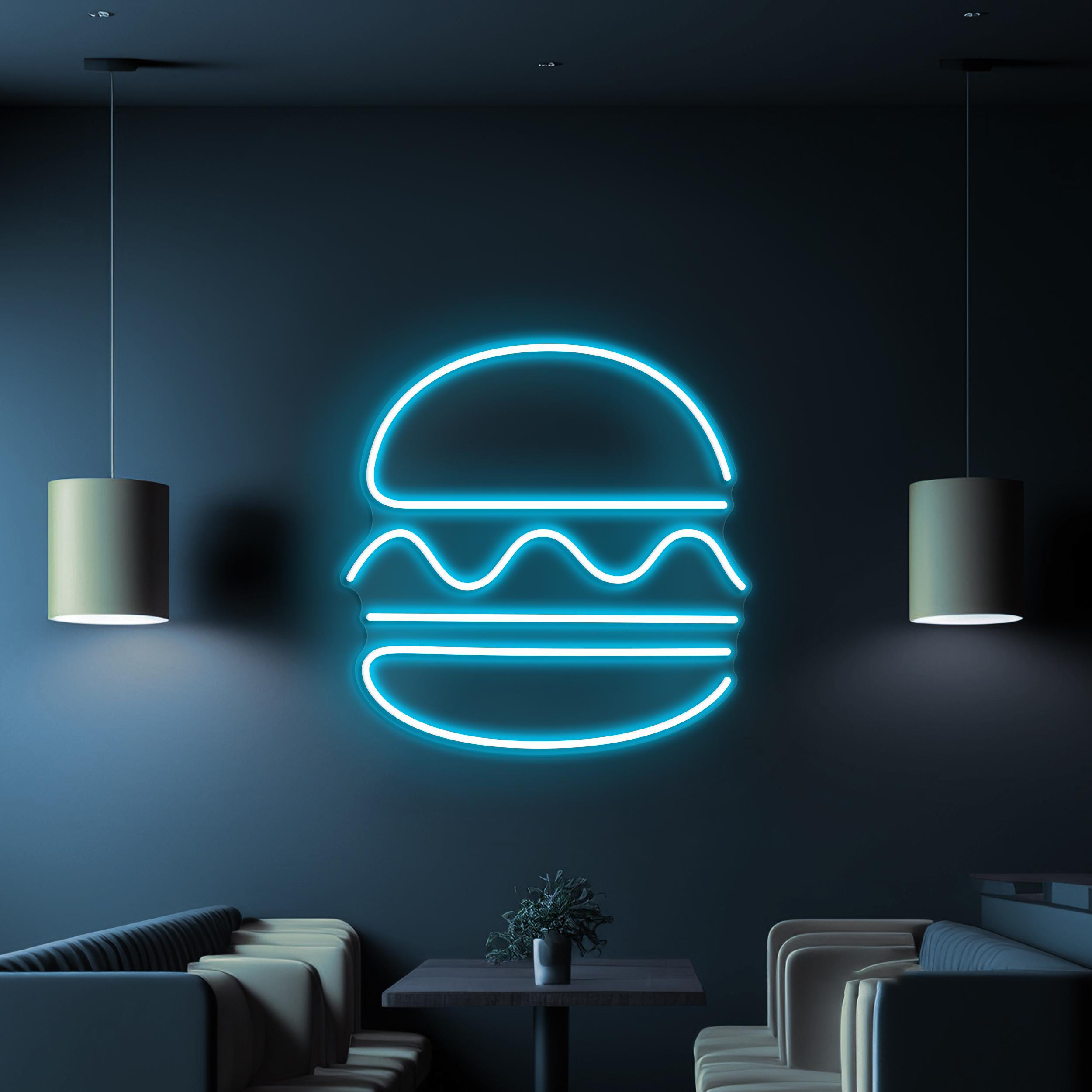 Burger Neon Sign, Burger LED Light, Fast Food Wall Decor, Kitchen Wall Art, Hamburger Neon Light, Street Food Decor, Burger Shop Neon Art
