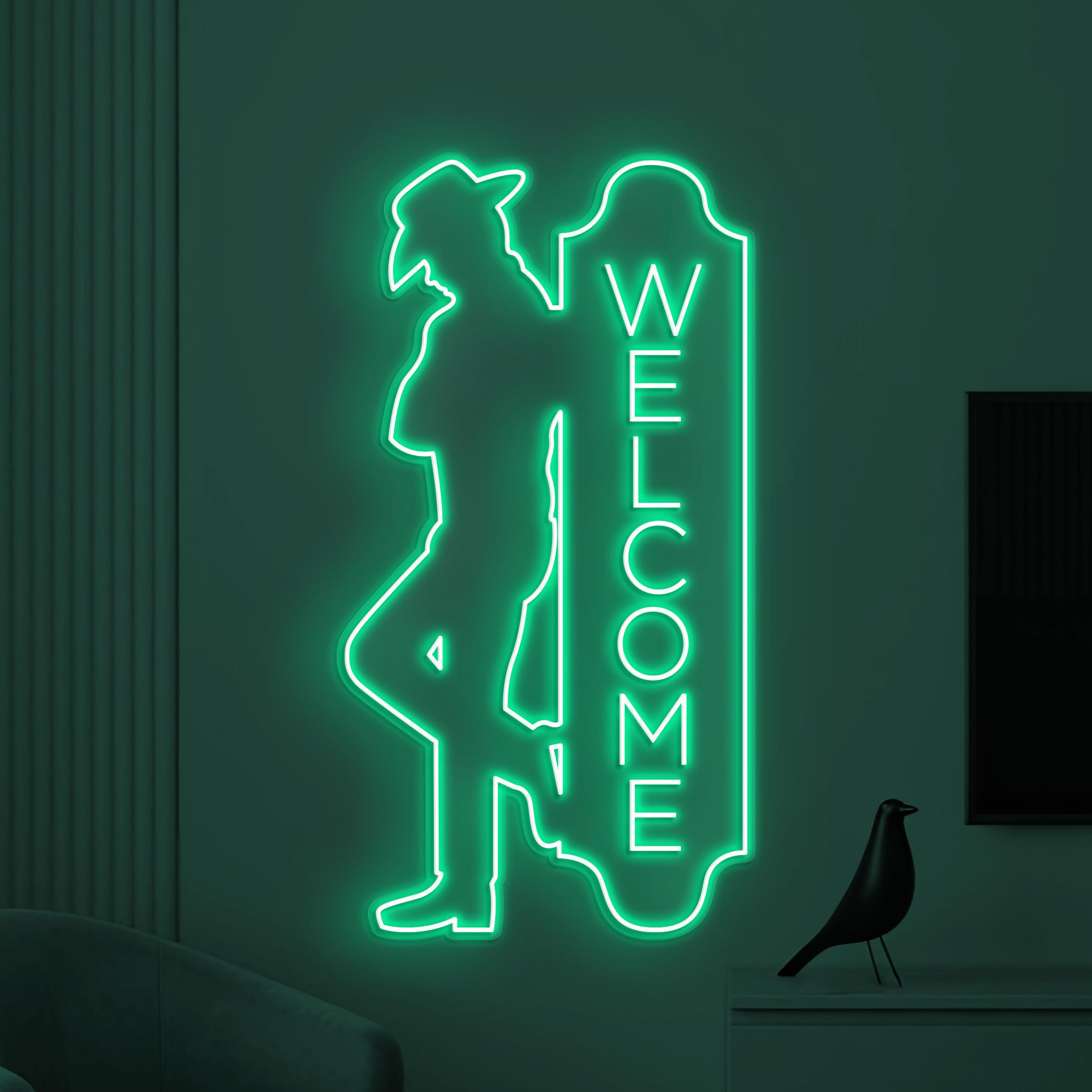 Welcome Neon Sign, Welcome LED Light, Cowboy Man Wall Decor, Cafe Neon Sign, Personalized Welcome Sign, Open Shop Sign, Business Logo Art