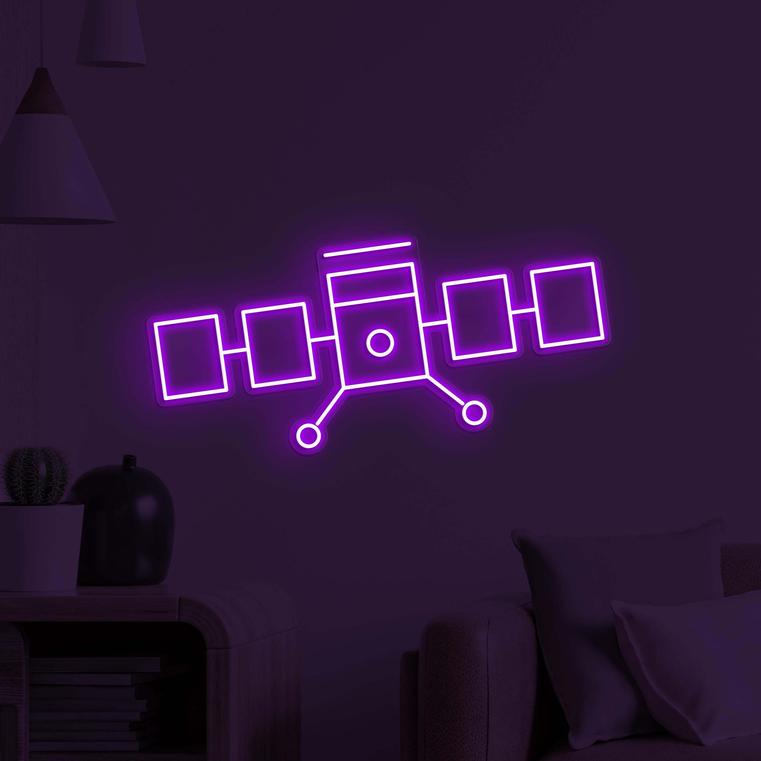 Satellite Neon Sign, Satellite LED Light, Space Satellite Wall Decor, Home Wall Art, Planet Neon Decor, Cafe and Bar Neon Light, Custom Sign