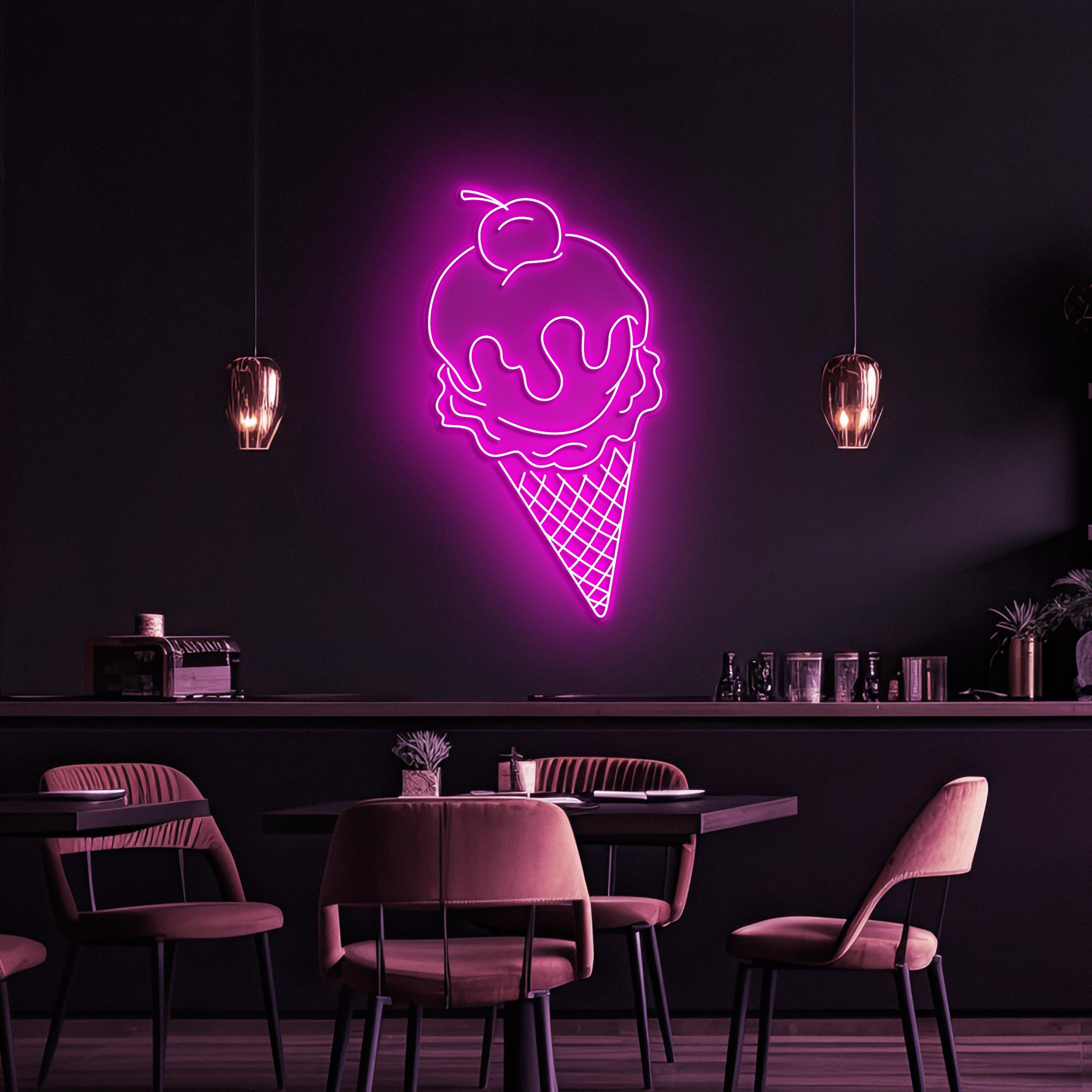 Cone Ice Cream Neon Sign, Ice Cream LED Light, Ice Cream With Cherry Art, Decor for Ice Cream Shop, Cafe, Bar, Dessert Spot, Ice Cream Lover