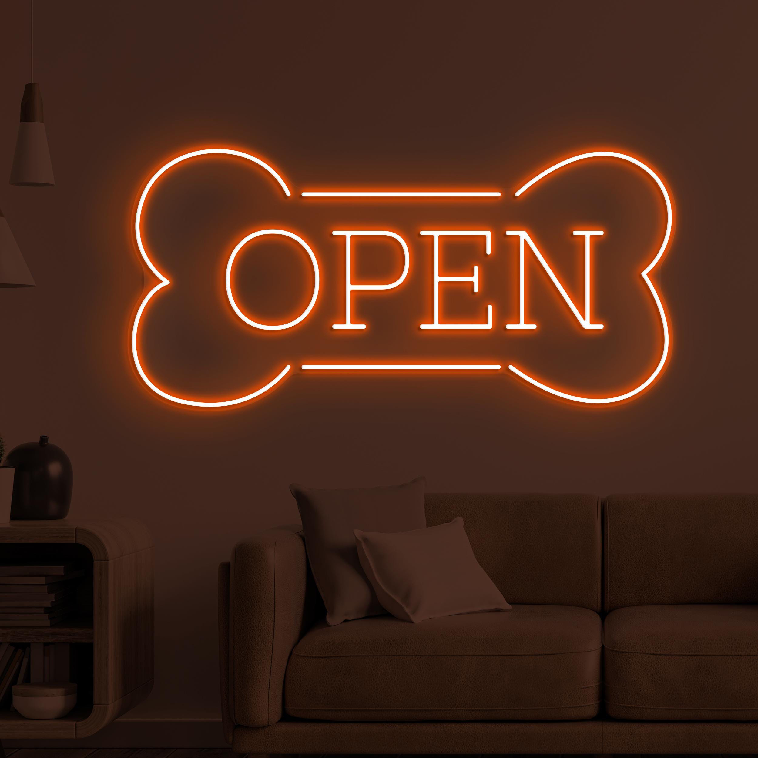 Open Neon Sign, Dog Bone Open LED Light, Open Logo Wall Art, Dog Shop Open Neon Light, Dog Lover Wall Art, Business Logo Decor, Pet Shop Art
