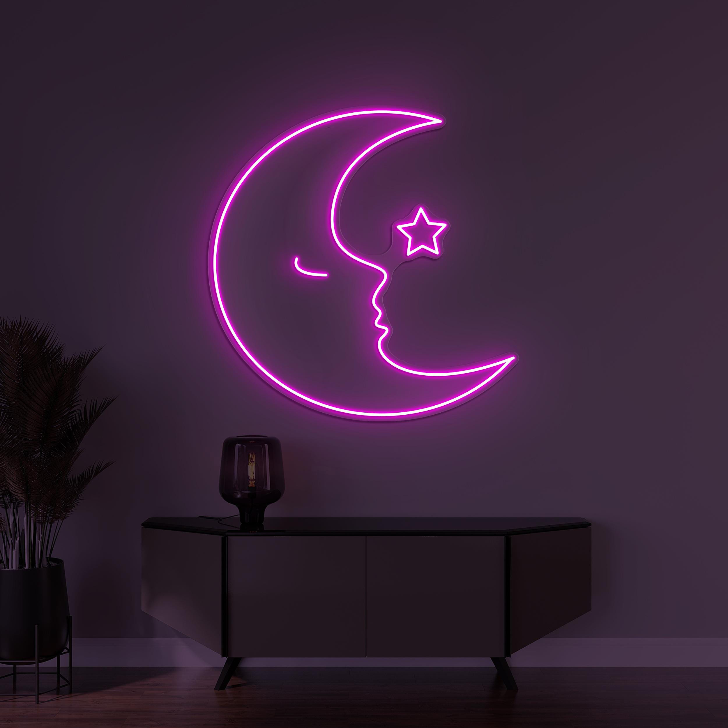 Moon and Stars Neon Sign, Moon, Stars, Night Sky Wall Decor, Kids Room Wall Art, Home Neon Light, Moonlit Sky Neon Decor, Dreamy Night Sign