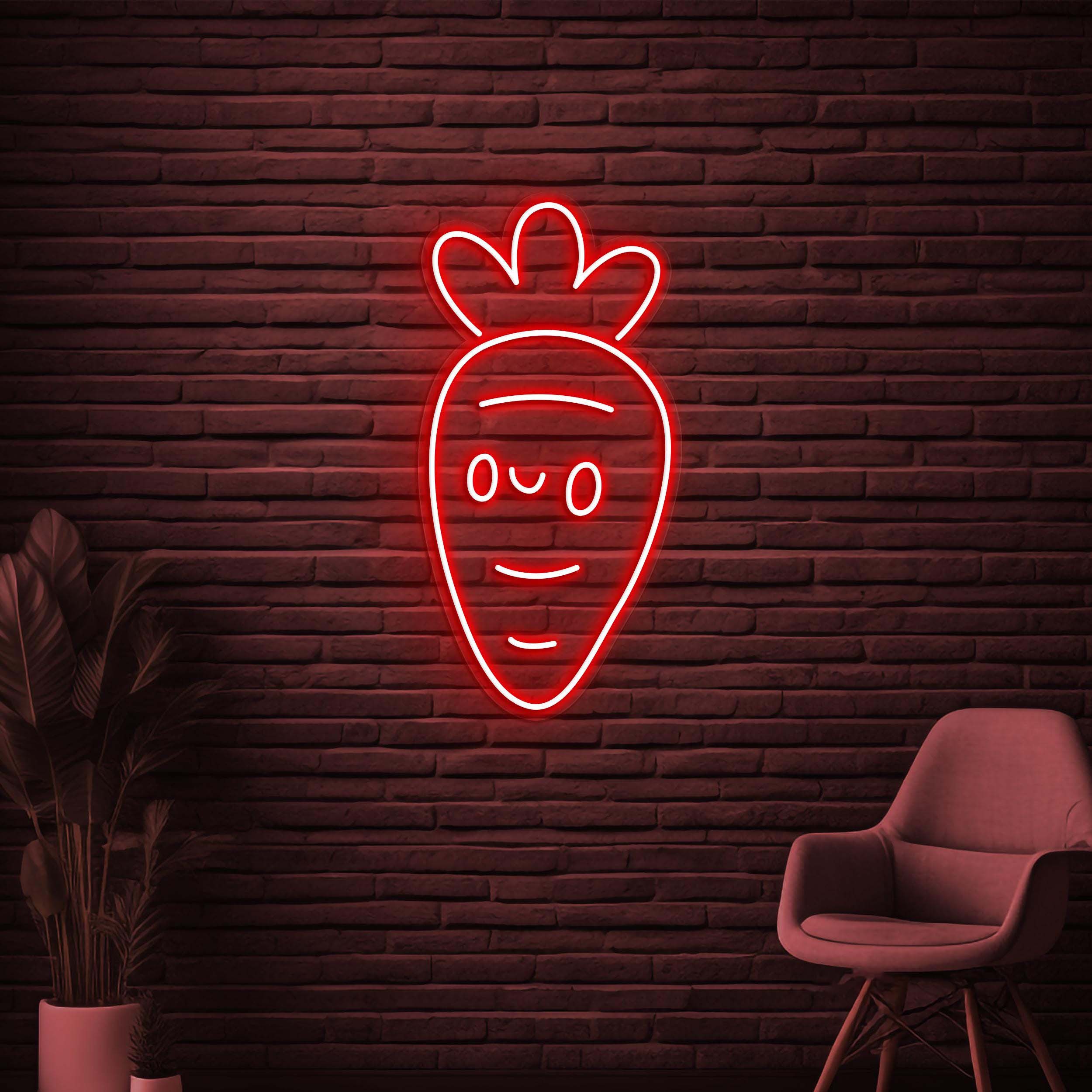 Carrot Neon Sign, Cute Carrot LED Light, Carrot Face Wall Decor, Vegetable Shop Neon Light, Custom Sign, Nursery Room Decor, Kitchen Decor
