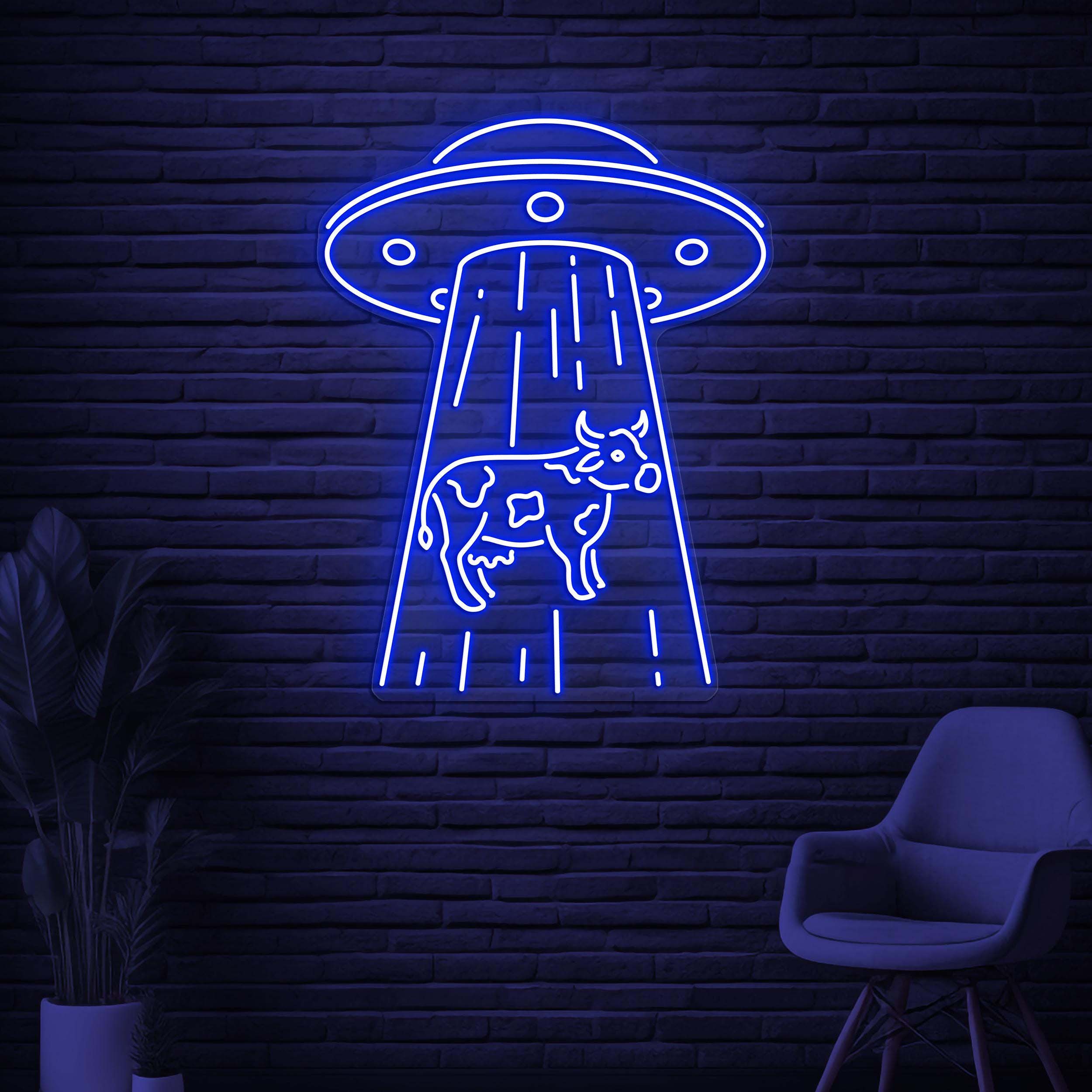 UFO and Cow Neon Sign, UFO With Cow LED Light, Spaceship Wall Decor, Alien Wall Art, Kids Room Neon Decor, Animal Shop Sign, Planet Wall Art