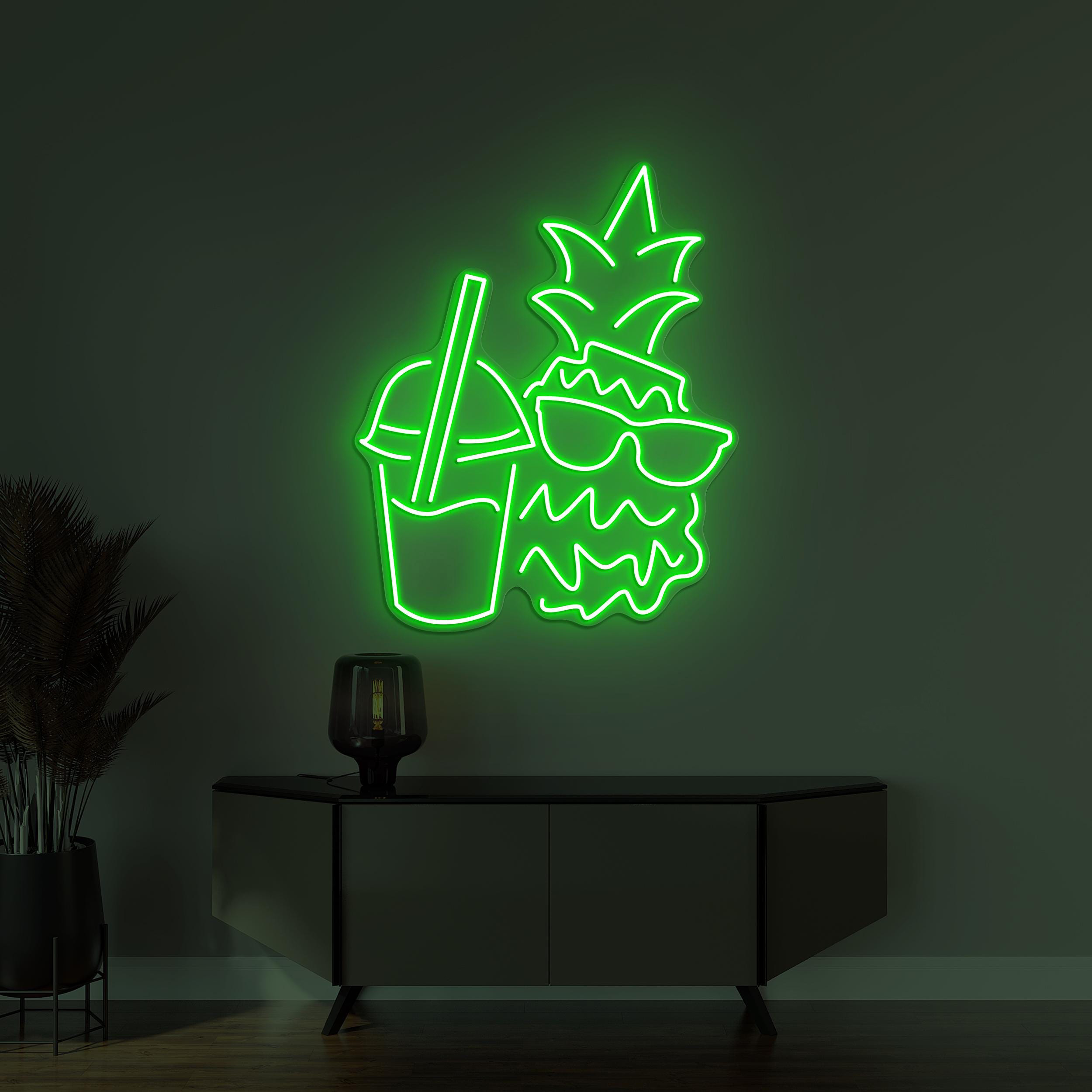 Pineapple Neon Sign, Pineapple with Glasses LED Light, Pineapple Surf Wall Decor, Bar Wall Art, Cafe Decor, Custom Neon Sign, Fruit Shop Art