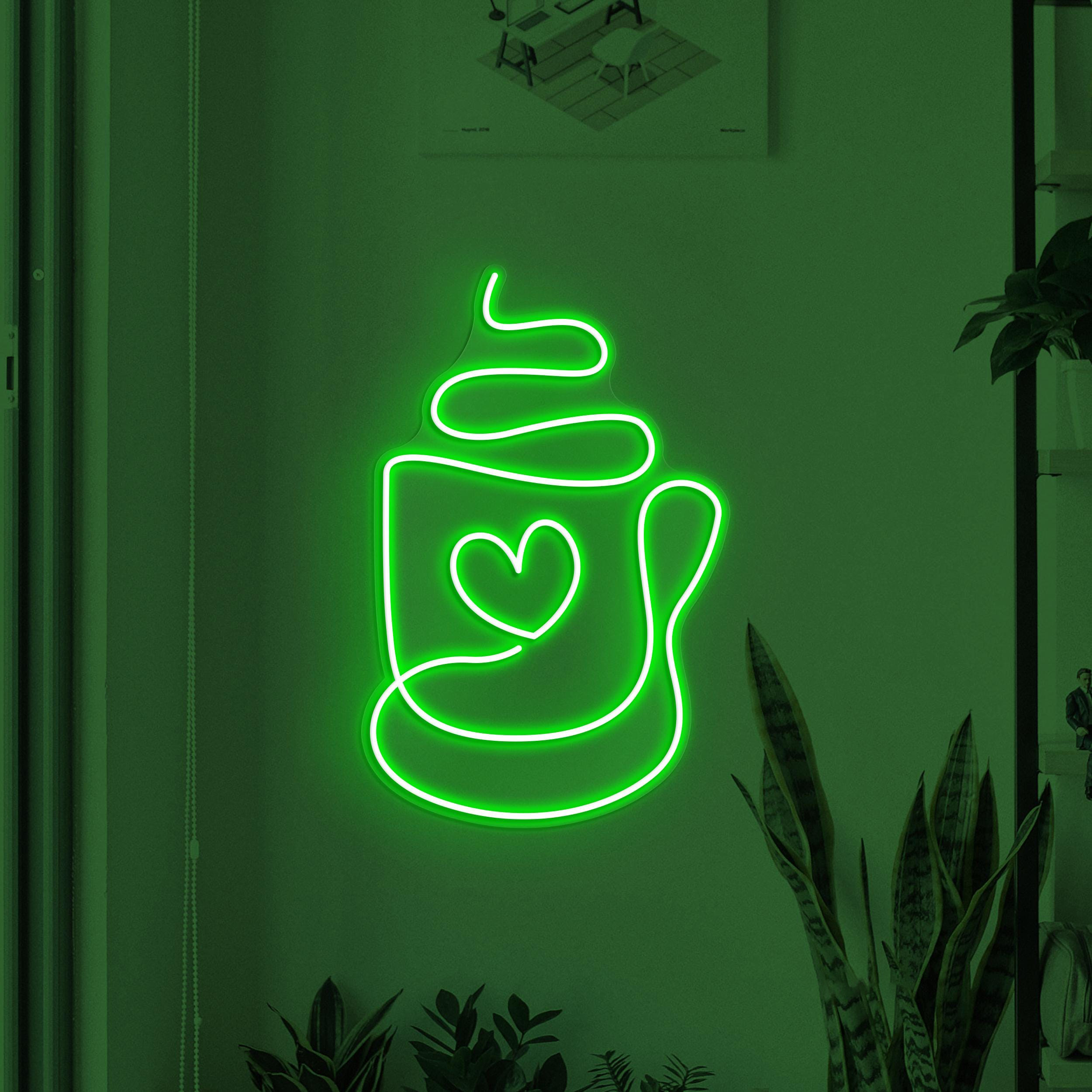 Coffee Heart Cup Neon Sign, Coffee Love LED Light, Coffee Shop Wall Decor, Coffee Cup Logo, Store, Bar, Cafe & Home Decor, Couple Neon Sign
