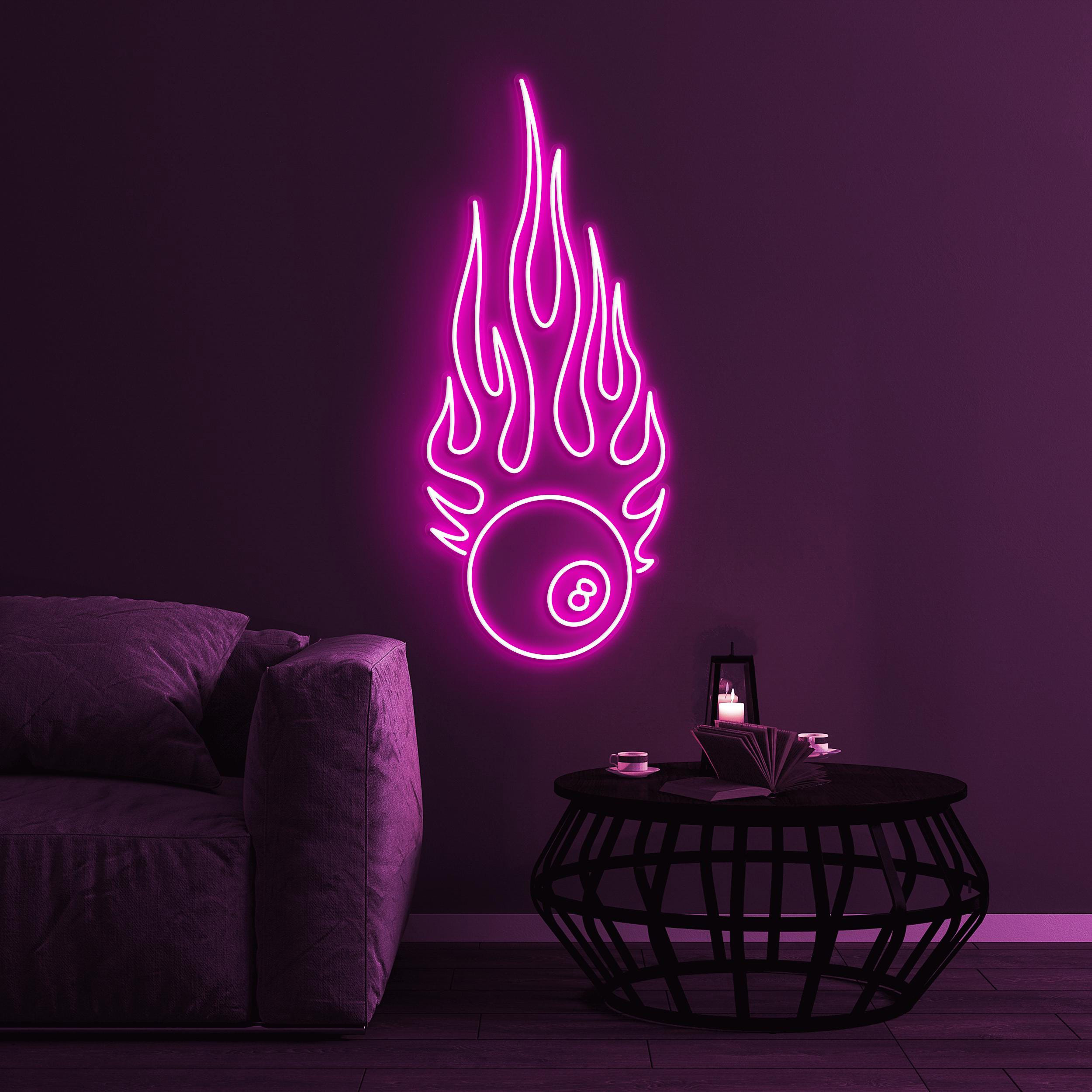 Flaming Ball Neon Sign, Flaming Ball LED Light, Flaming Ball Wall Decor, Billiards Ball Wall Art, Gaming Zone, Sport Room, Club Decor, Gift