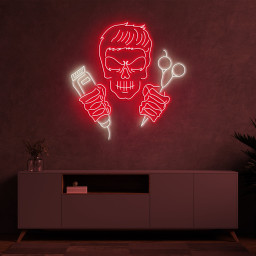Skull Barber Neon Light, Clippers and Scissors Sign, Neon Sign for Salon Decor, Skull Head LED Light Sign, Led Decor For Hair Salon and Shop