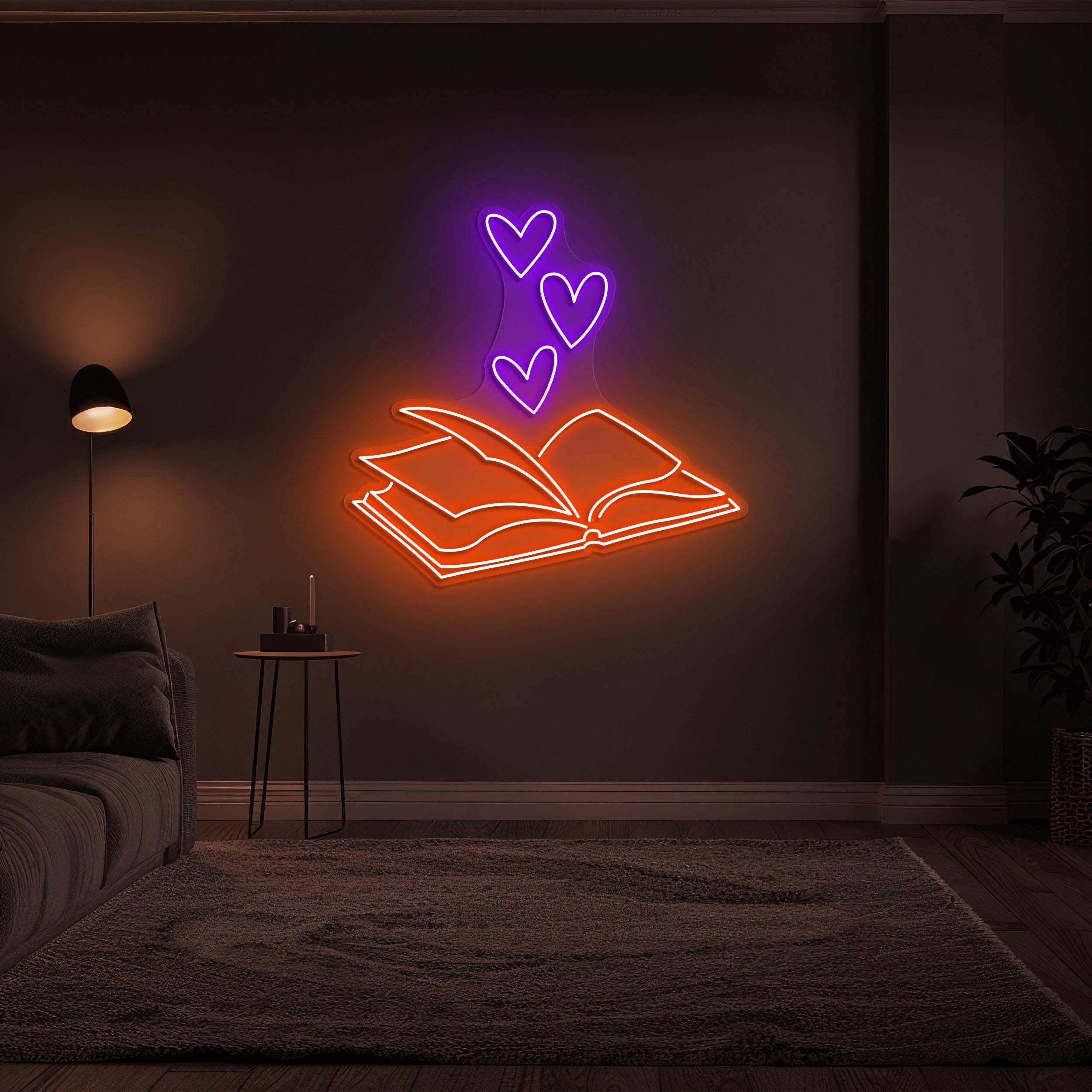 Book Hearts Neon Sign, Book Hearts LED Light, Hearts Neon Art, Book Hearts Wall Decor, Book Lovers Gift, Library Wall Art, Book Store Decor